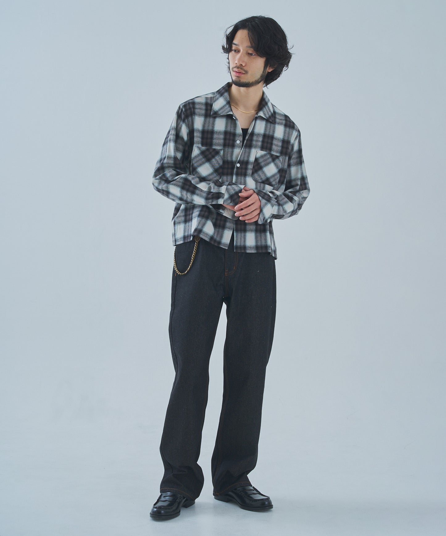 オンブレチェックシャツ[Black]