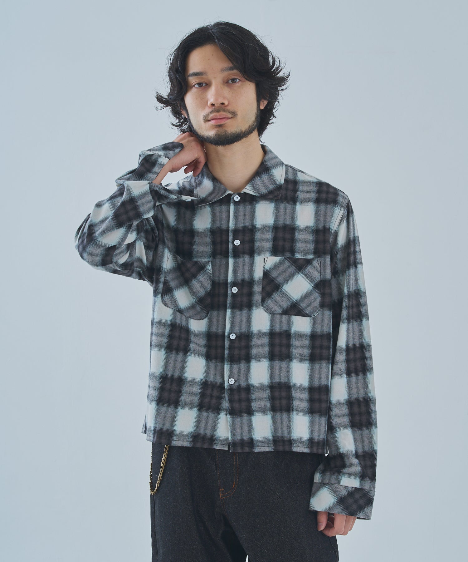オンブレチェックシャツ[Black] – Noen