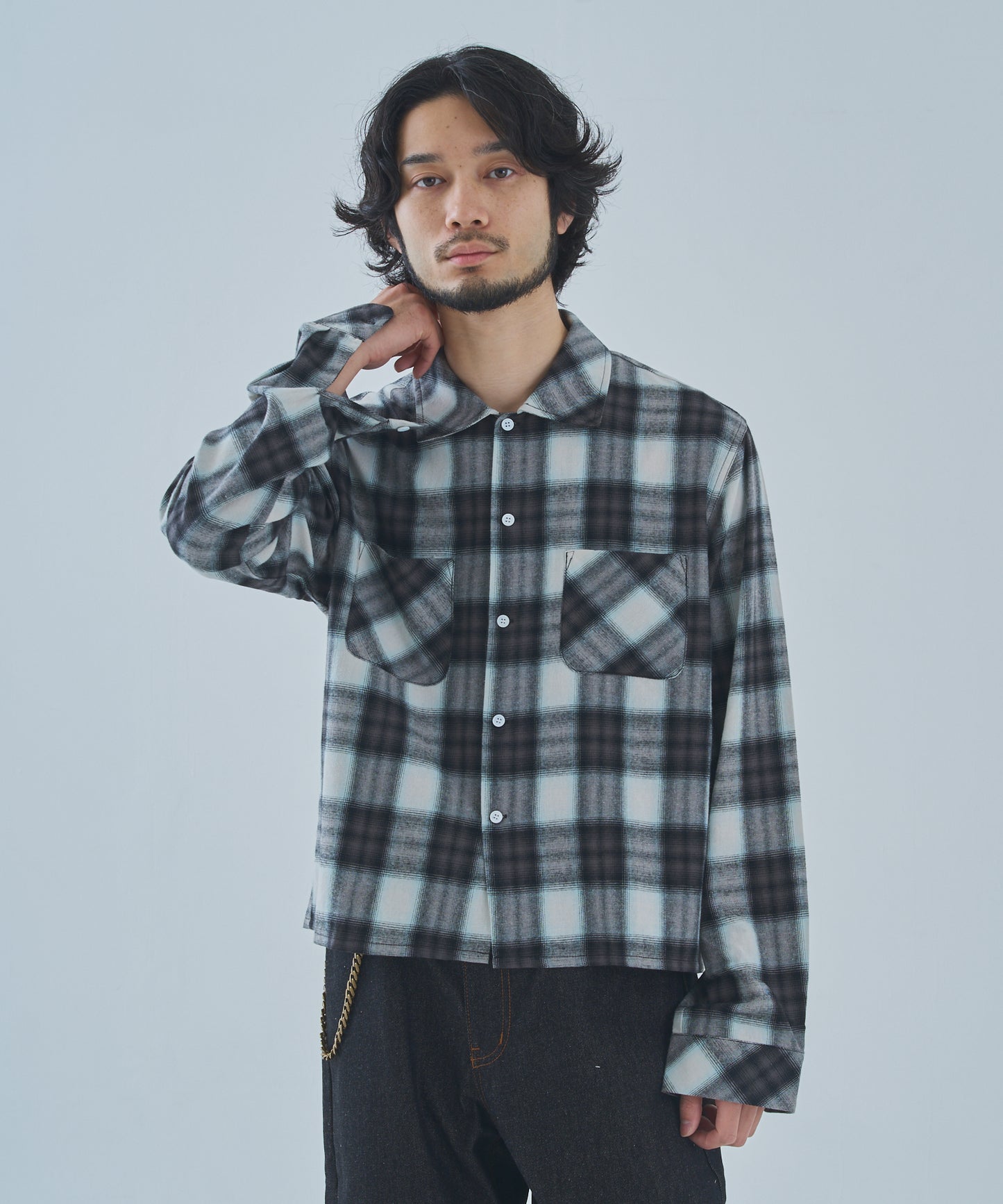 オンブレチェックシャツ[Black]