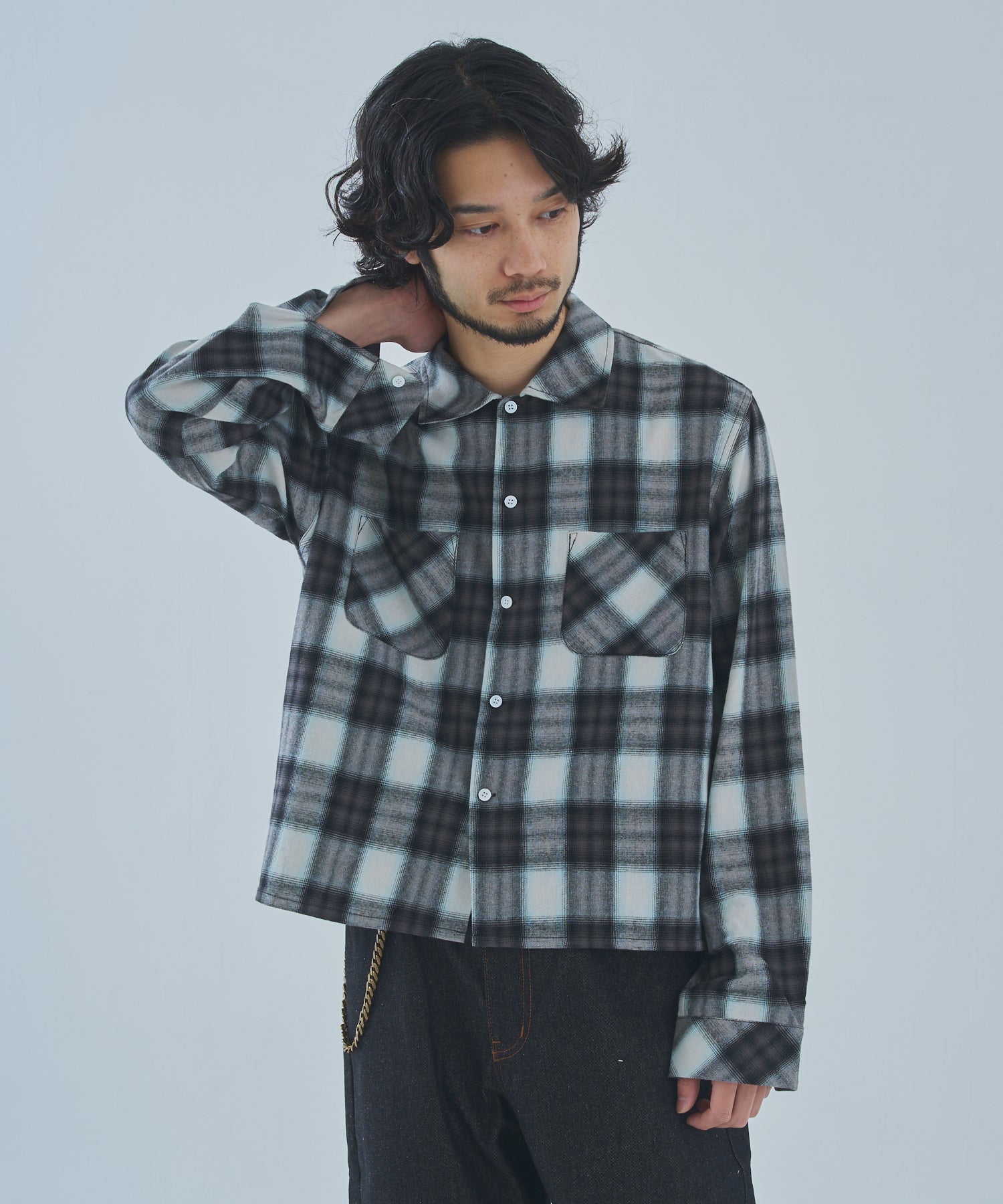 オンブレチェックシャツ[Black] – Noen