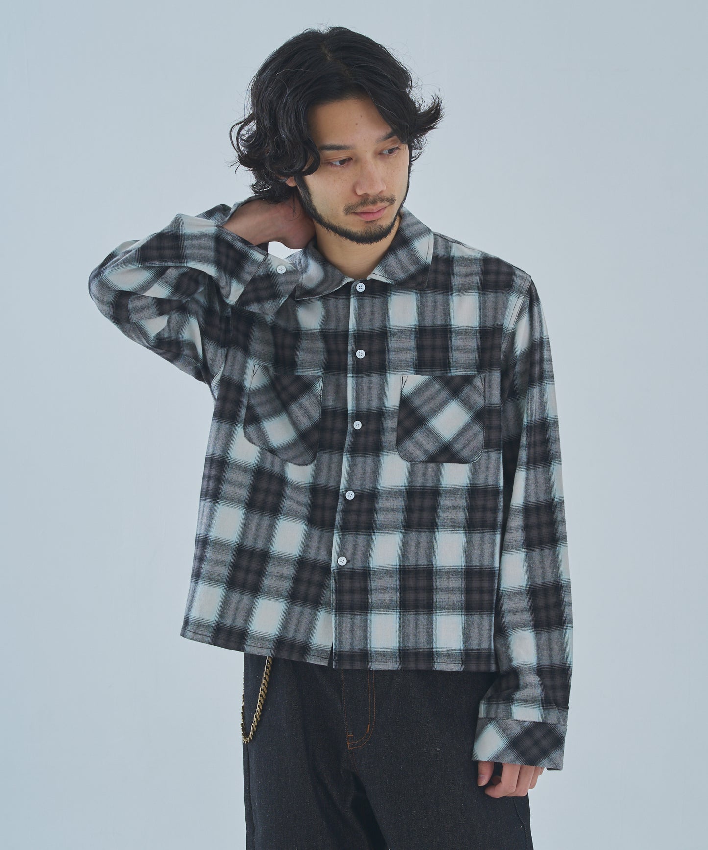 オンブレチェックシャツ[Black]