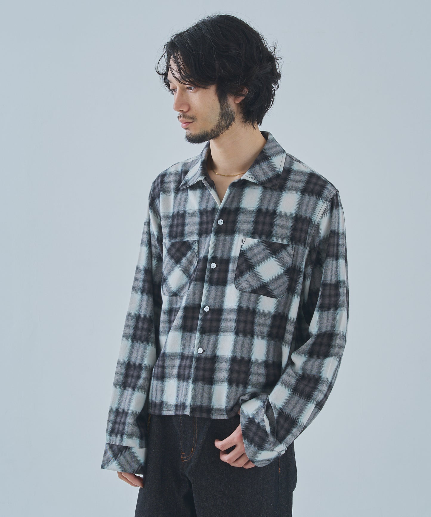 オンブレチェックシャツ[Black]