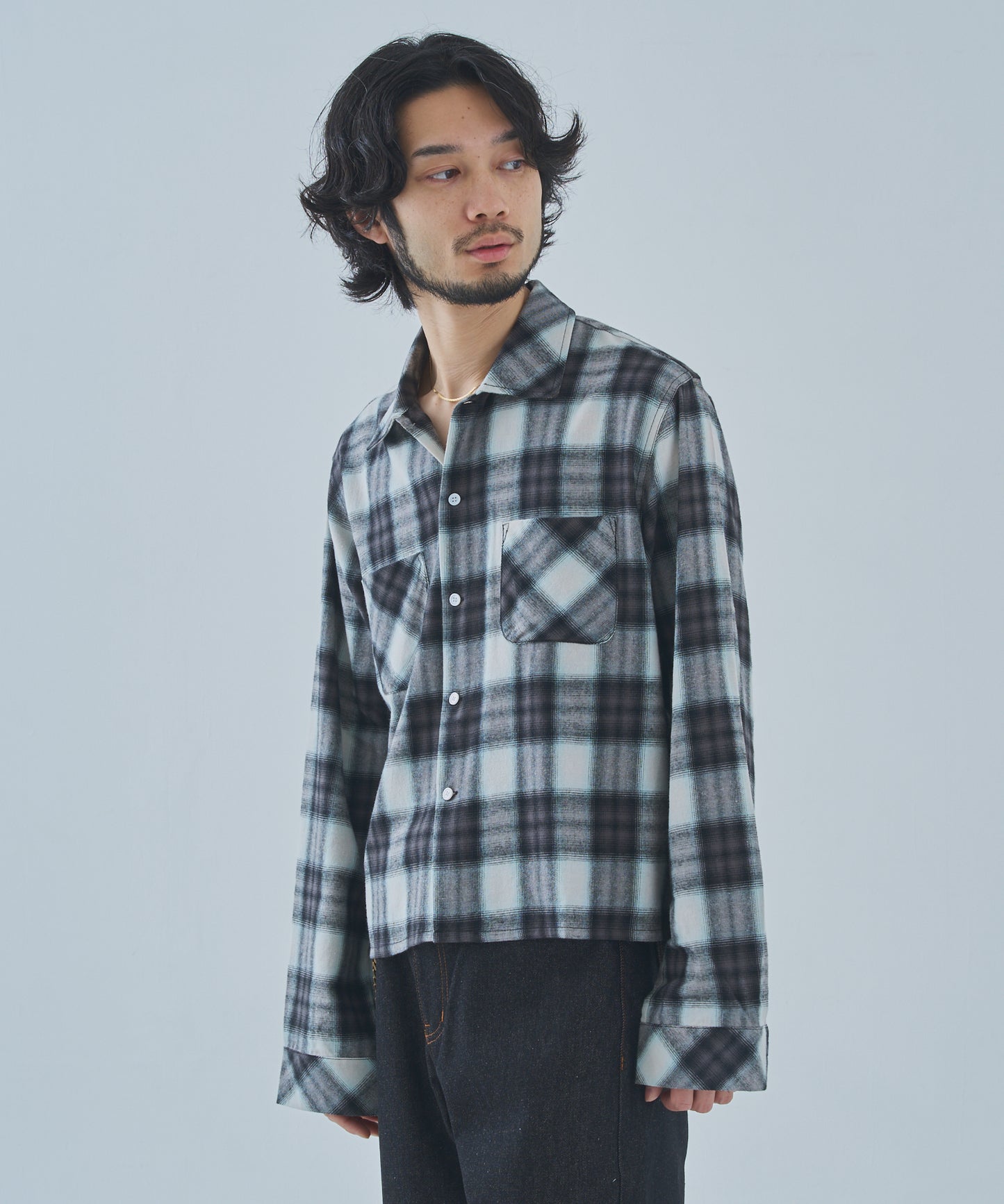 オンブレチェックシャツ[Black]