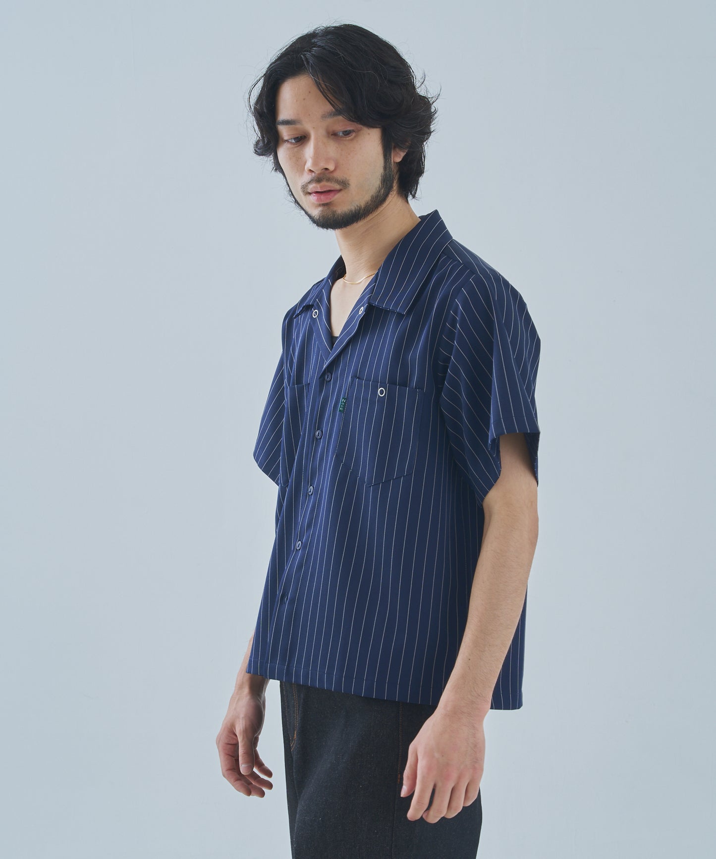 オープンカラーワークシャツ[Navy Stripe]