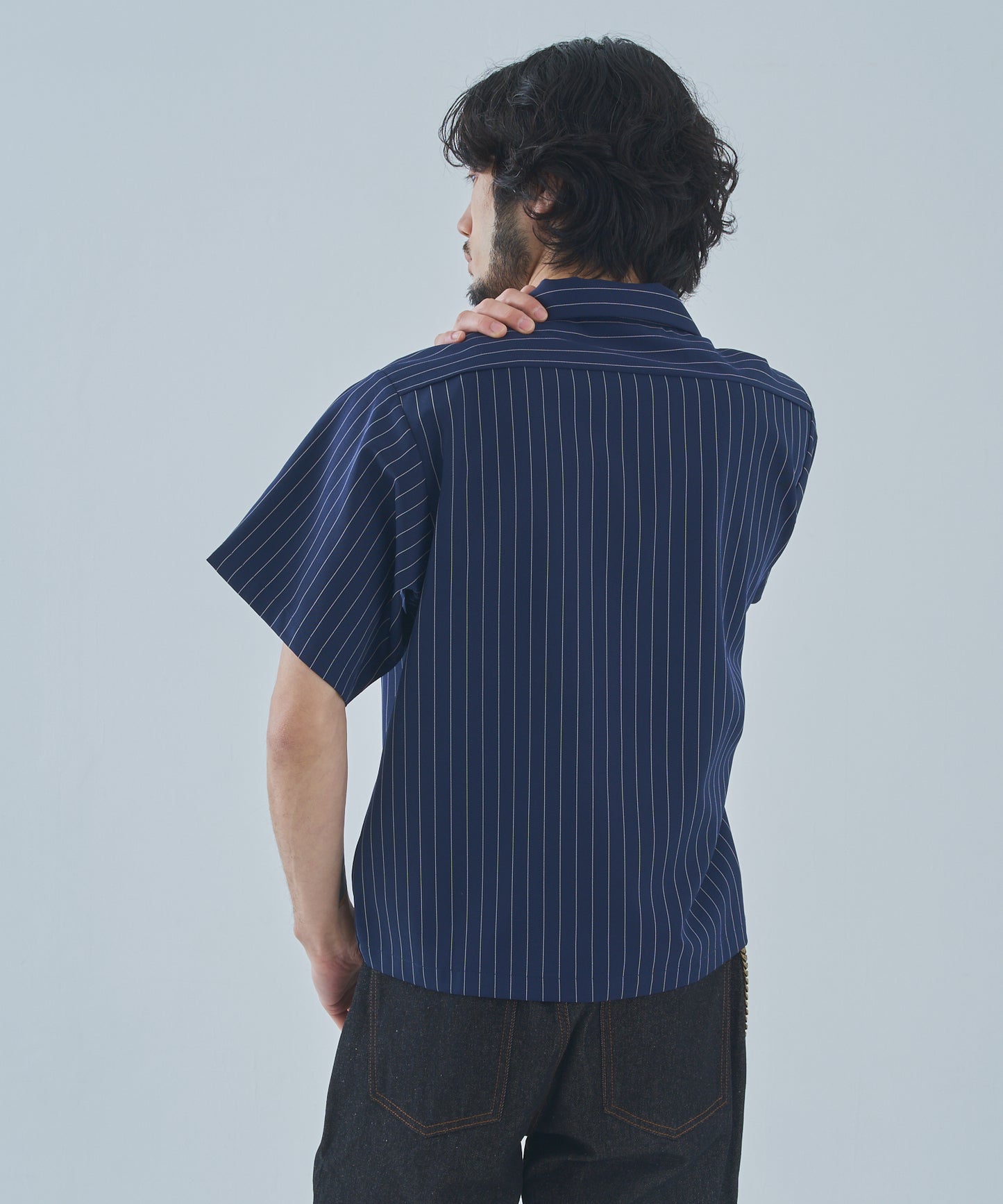 オープンカラーワークシャツ[Navy Stripe]