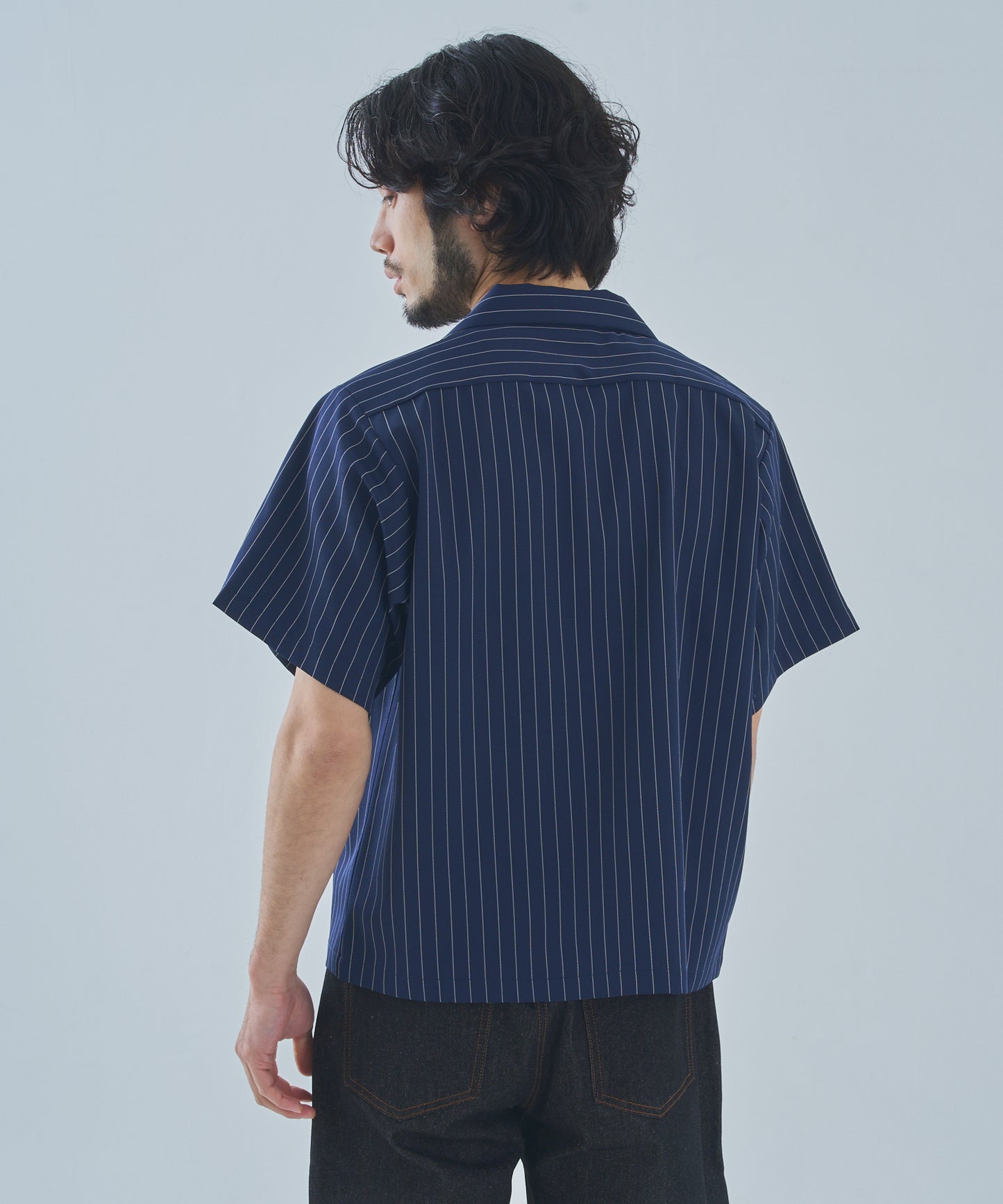 オープンカラーワークシャツ[Navy Stripe]