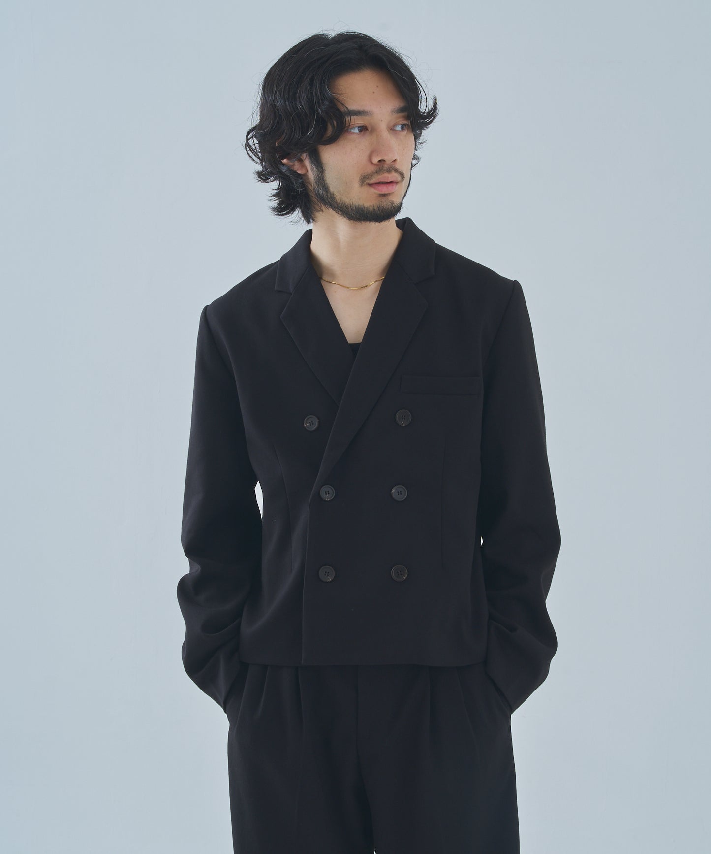 ミリタリーツイルダブルジャケット[Black]