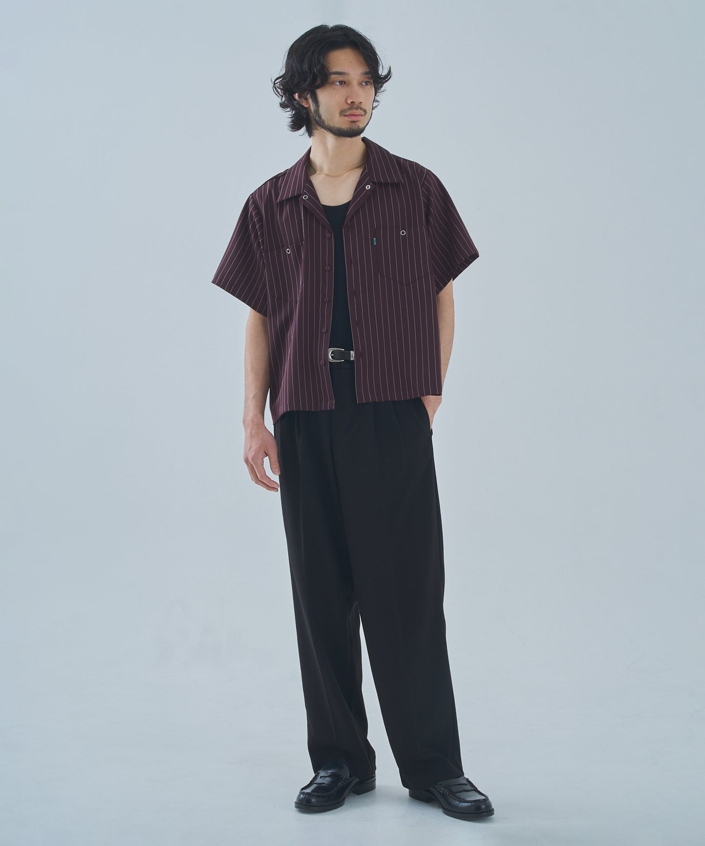 オープンカラーワークシャツ[Brown Stripe]