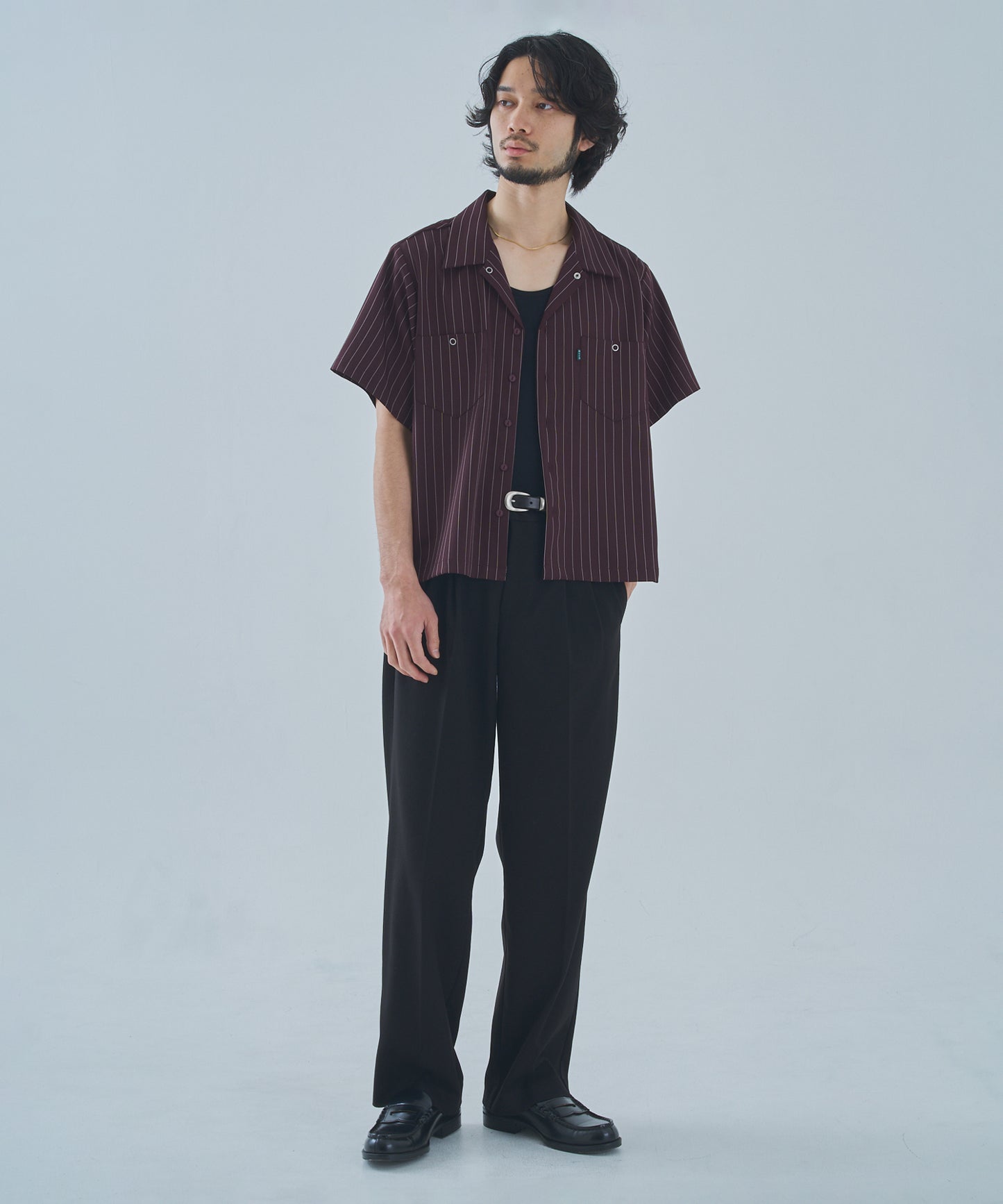 オープンカラーワークシャツ[Brown Stripe]