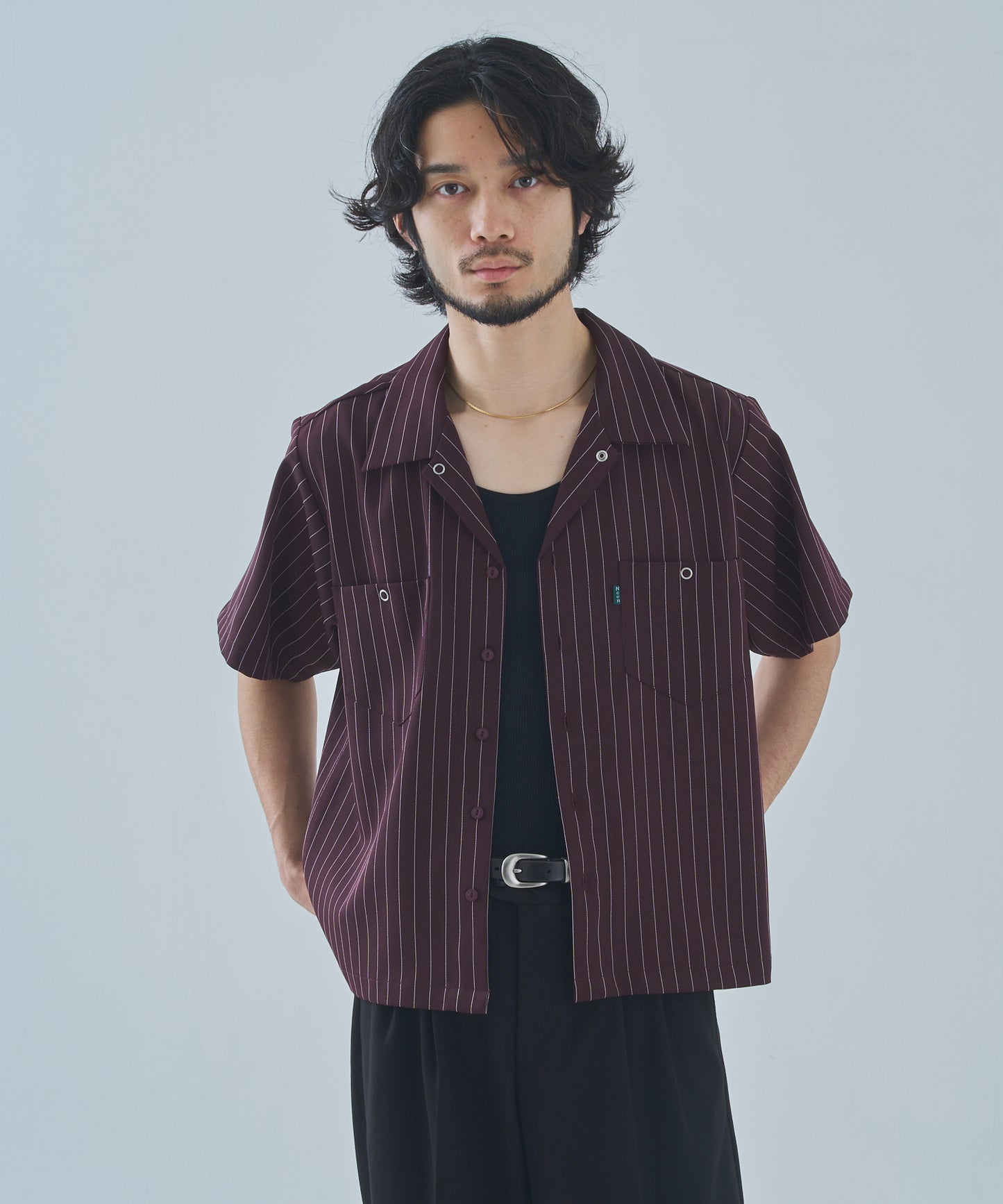 オープンカラーワークシャツ[Brown Stripe]