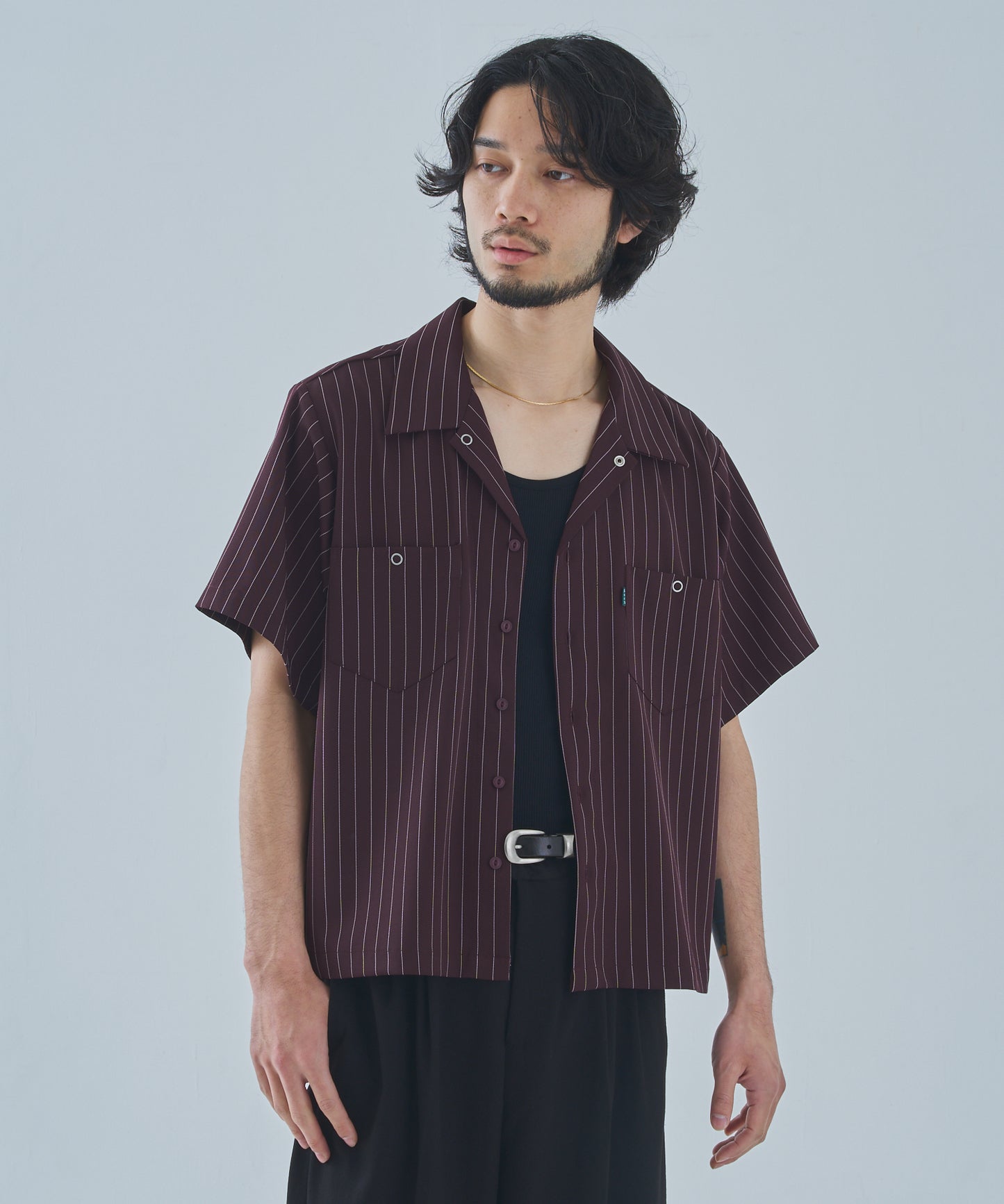 オープンカラーワークシャツ[Brown Stripe]