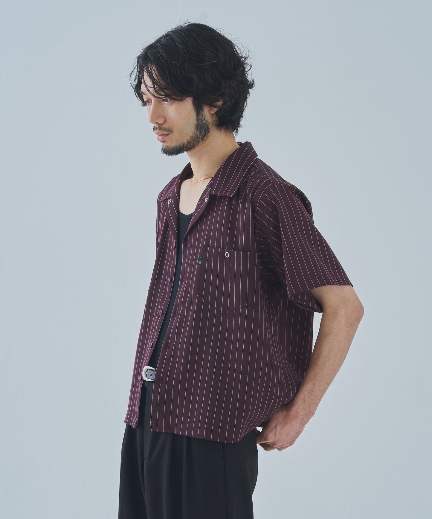 オープンカラーワークシャツ[Brown Stripe]
