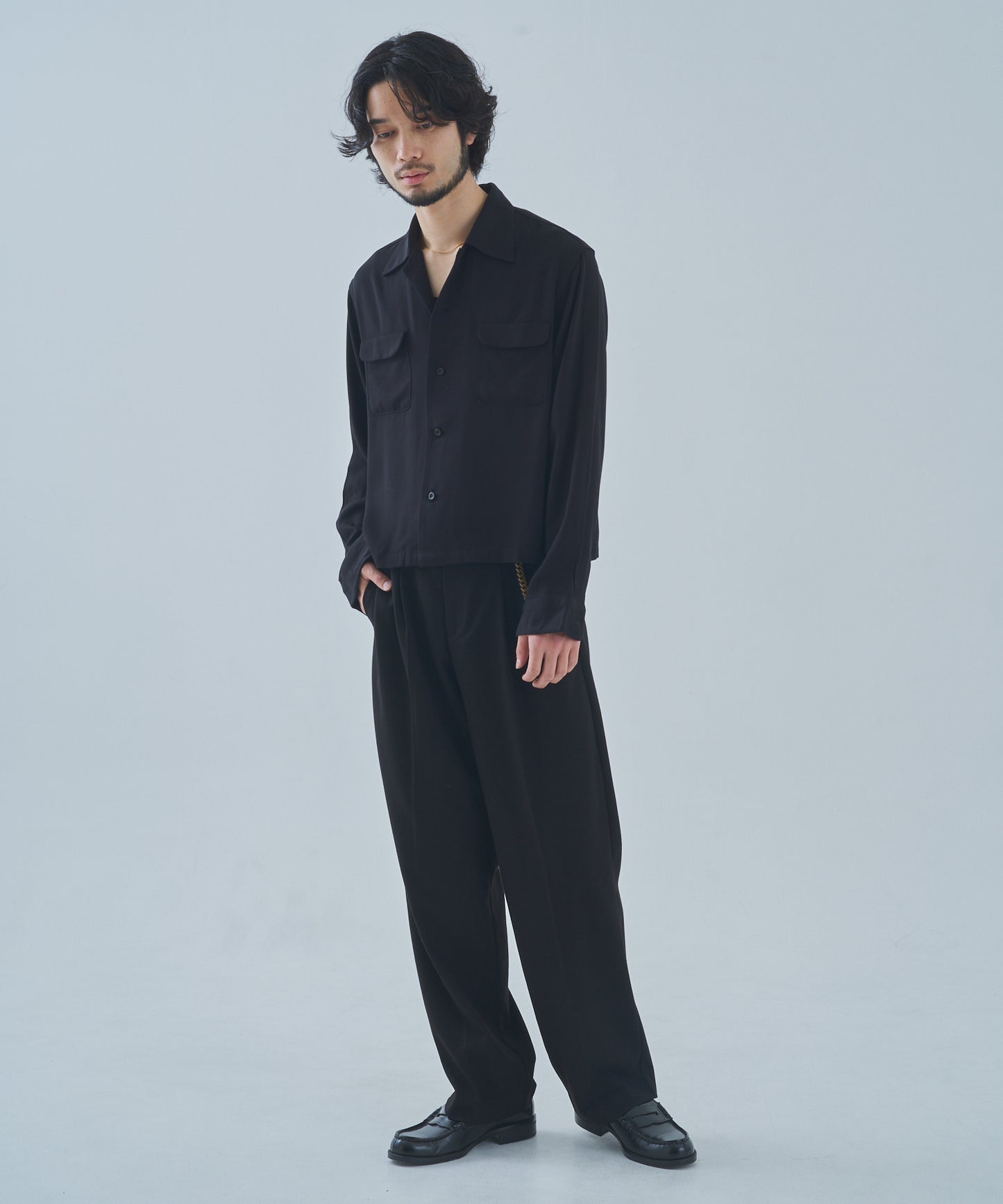 ショートリブレーヨンシャツ[Black]