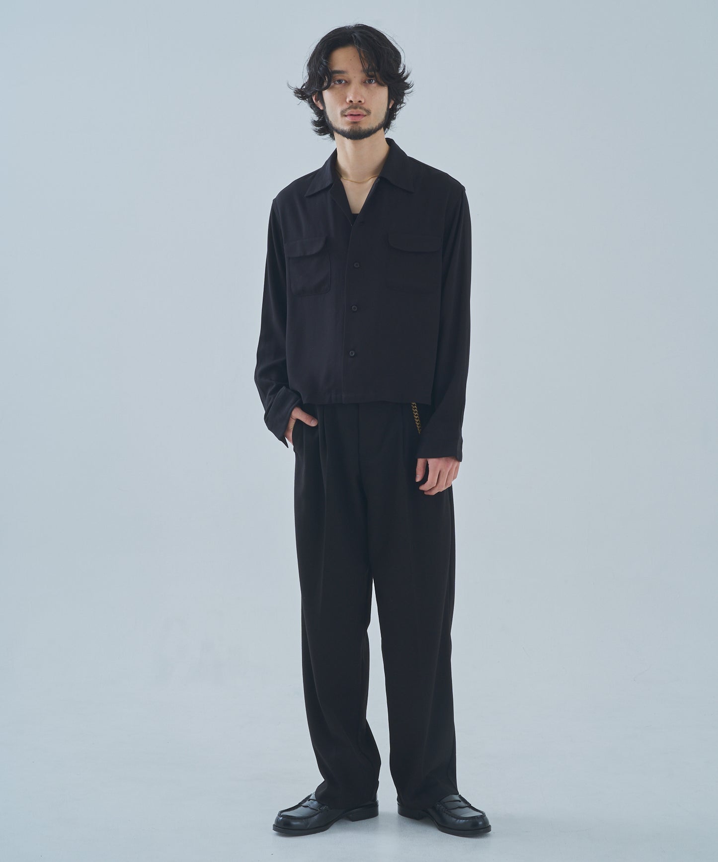 ショートリブレーヨンシャツ[Black]