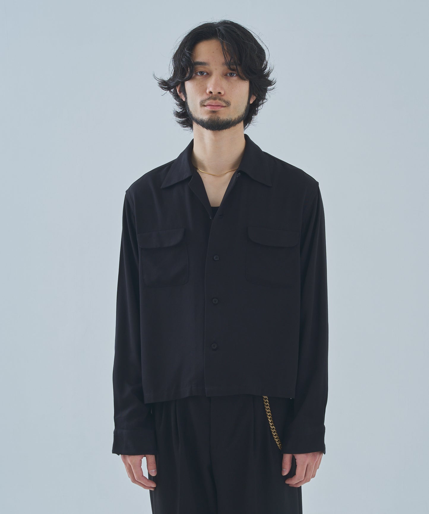 ショートリブレーヨンシャツ[Black]
