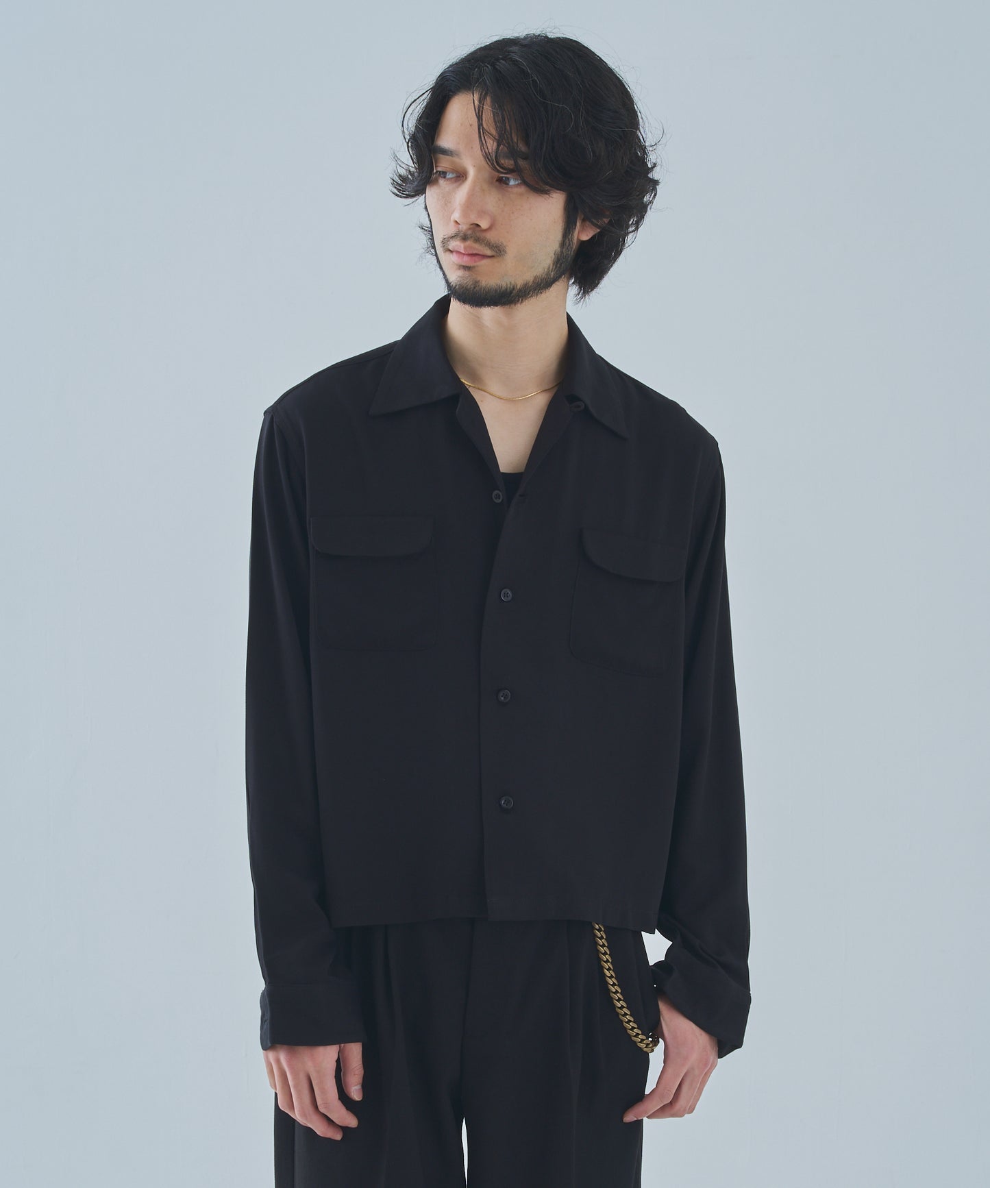 ショートリブレーヨンシャツ[Black]