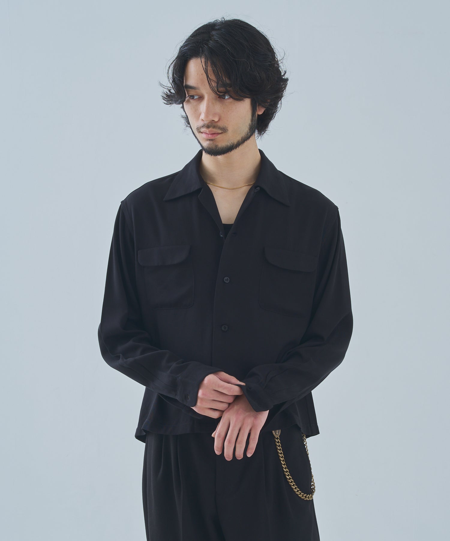 ショートリブレーヨンシャツ[Black] – Noen