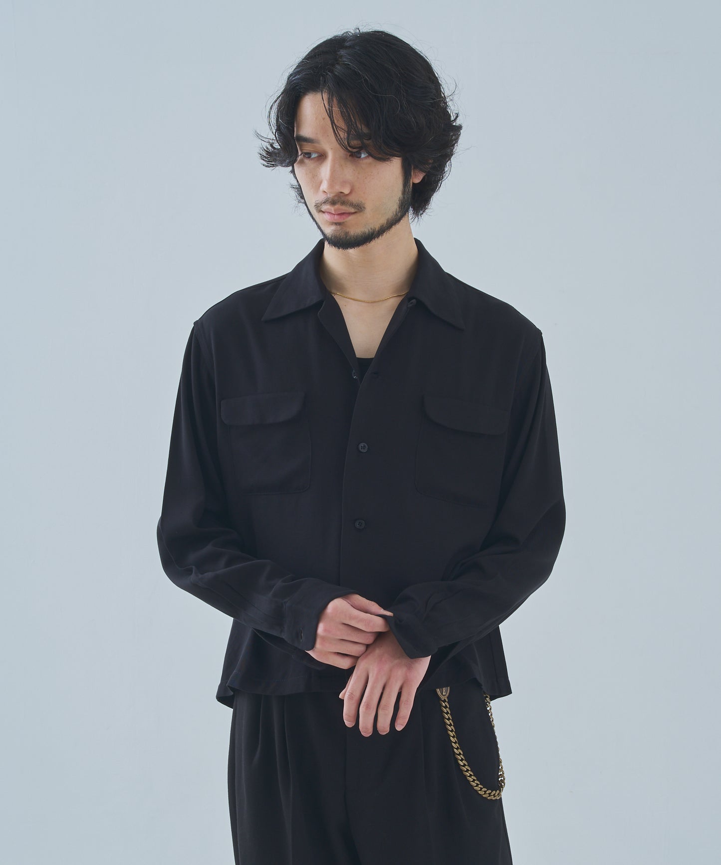 ショートリブレーヨンシャツ[Black]