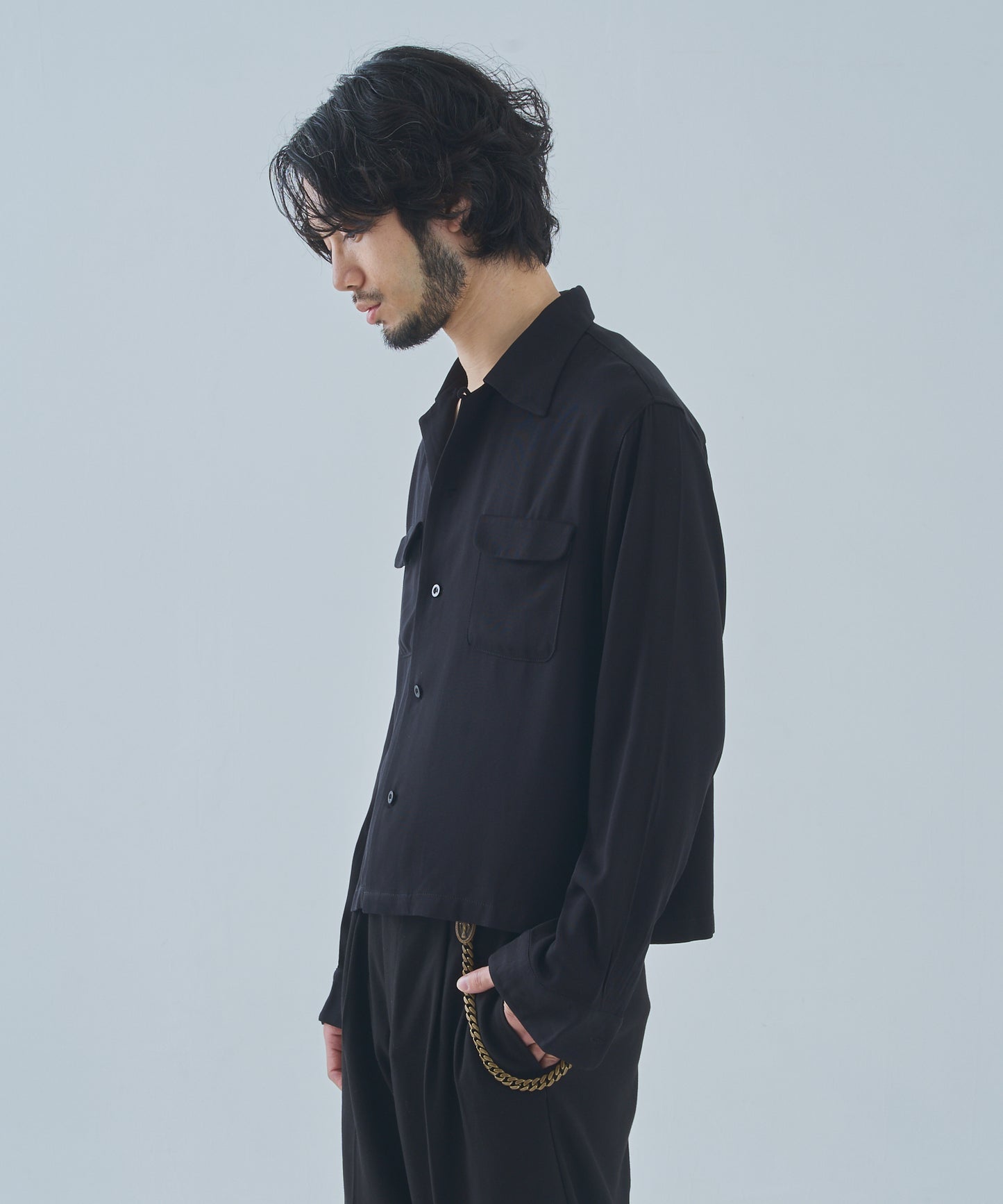 ショートリブレーヨンシャツ[Black]