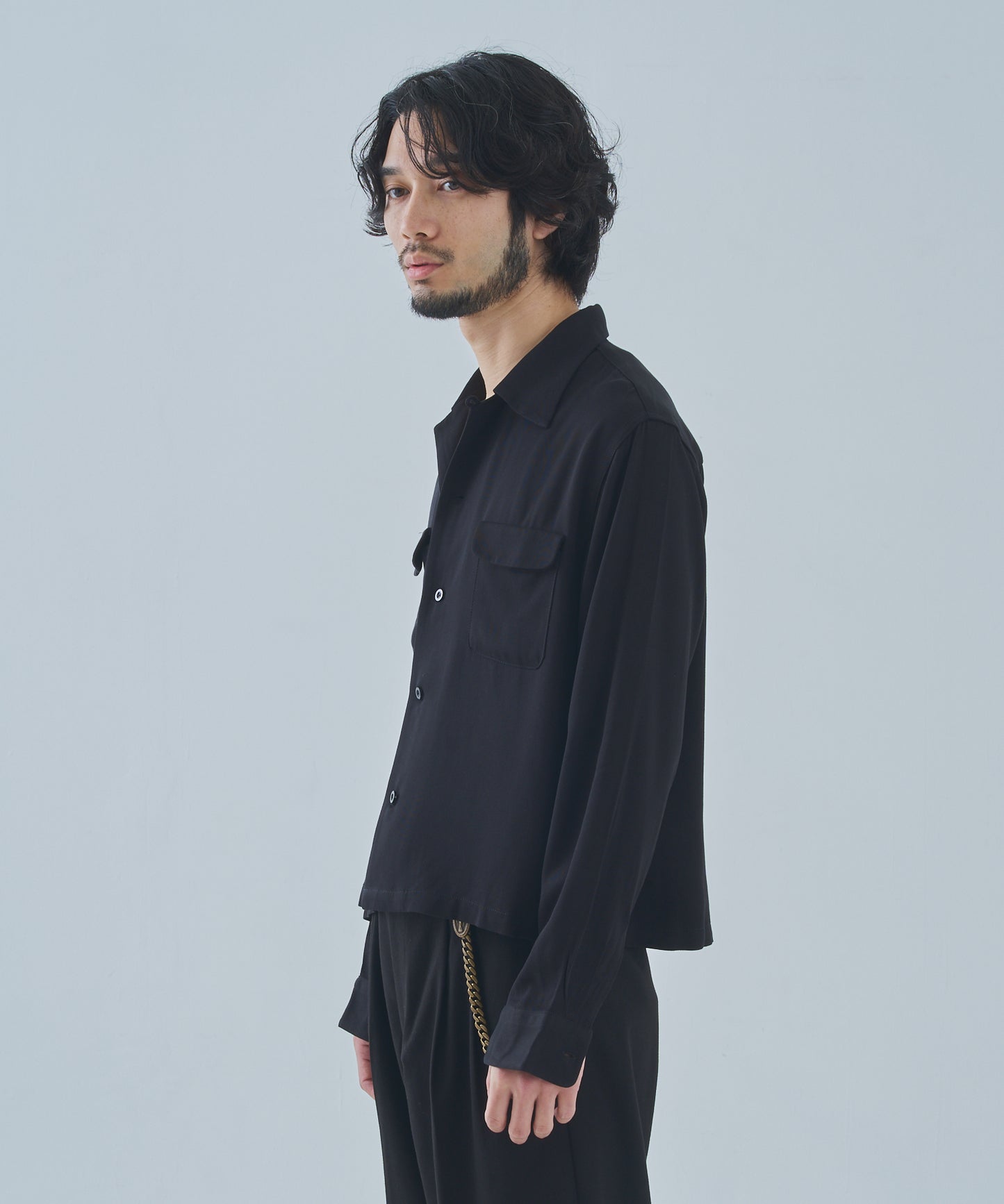 ショートリブレーヨンシャツ[Black]