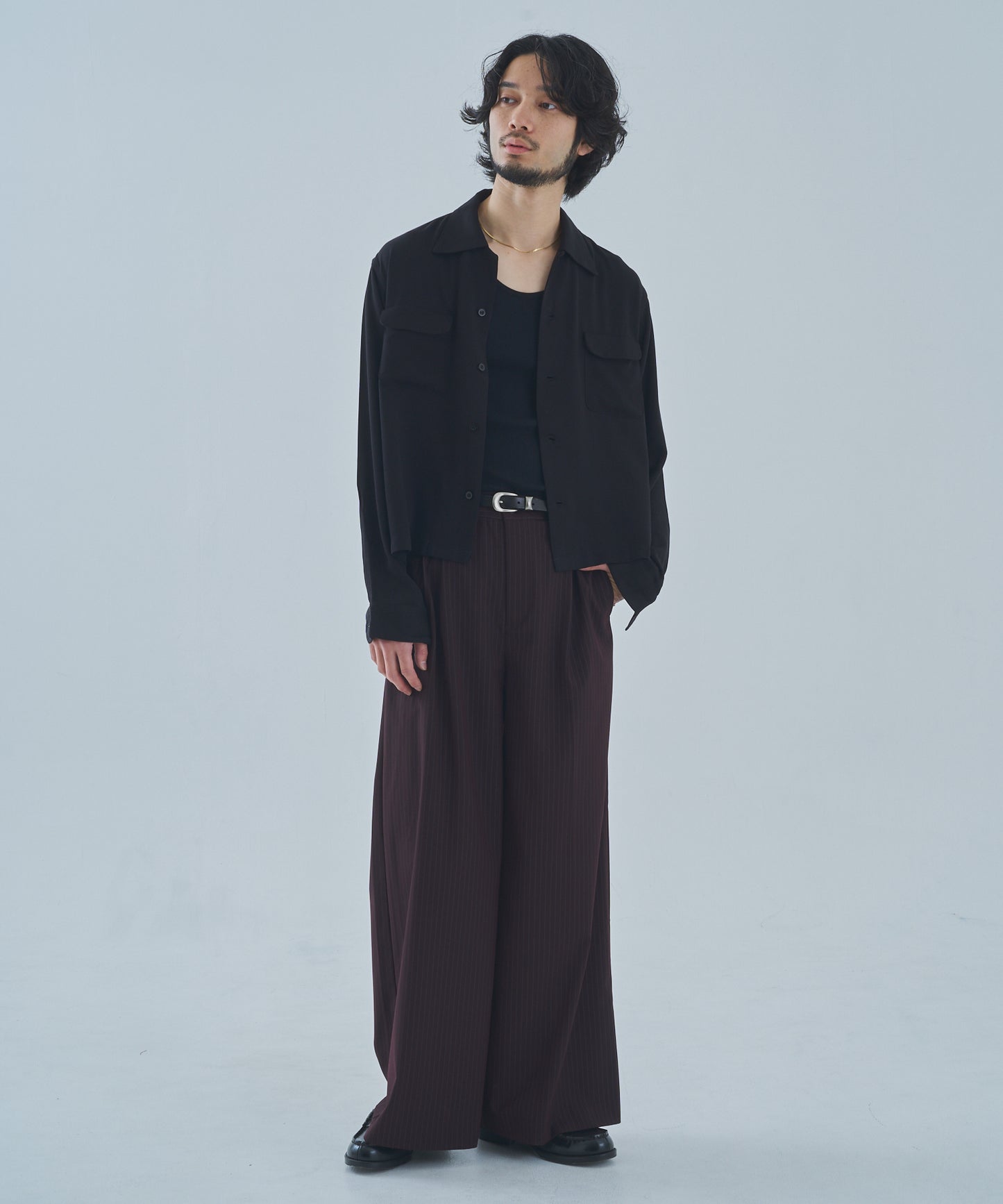 ショートリブレーヨンシャツ[Black]