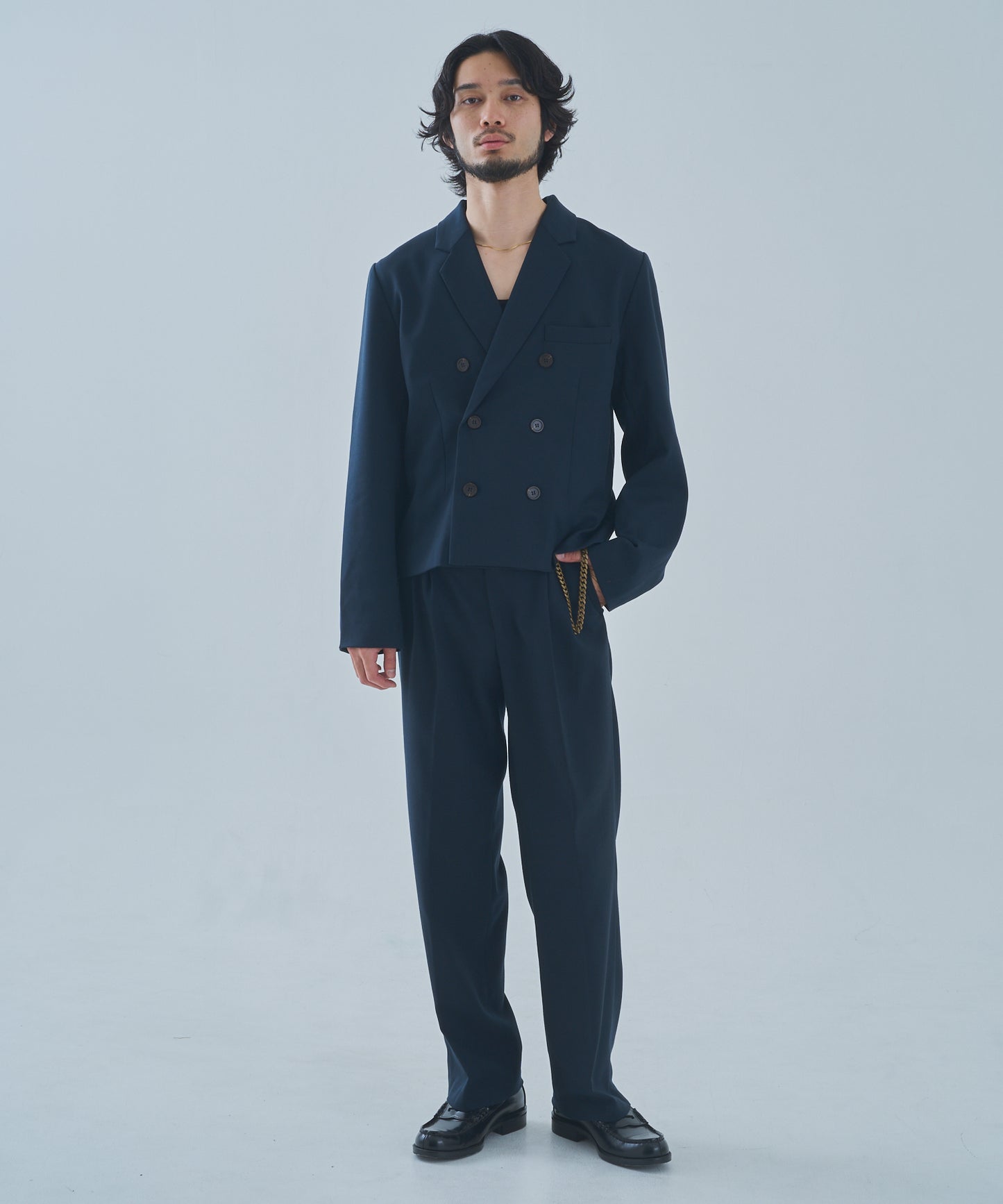 ミリタリーツイルダブルジャケット[Navy]