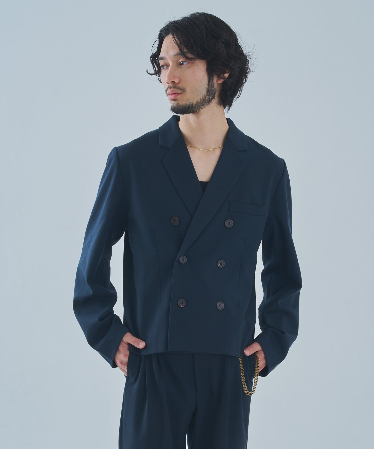 ミリタリーツイルダブルジャケット[Navy]