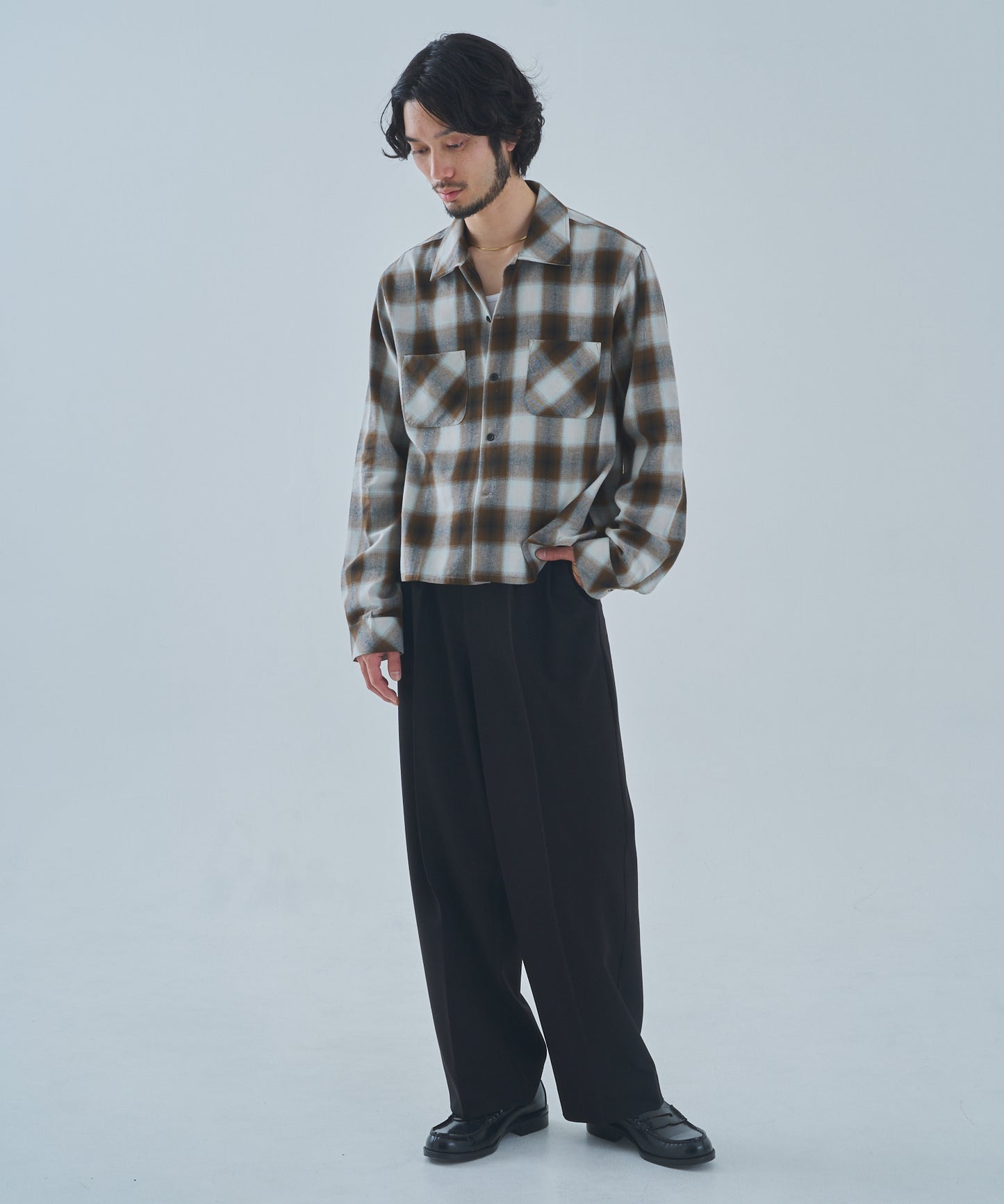 オンブレチェックシャツ[Brown]