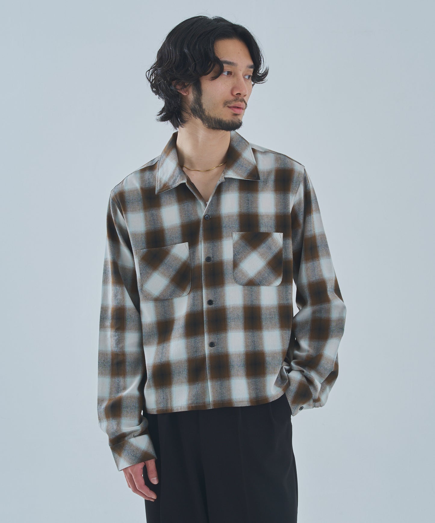 オンブレチェックシャツ[Brown]