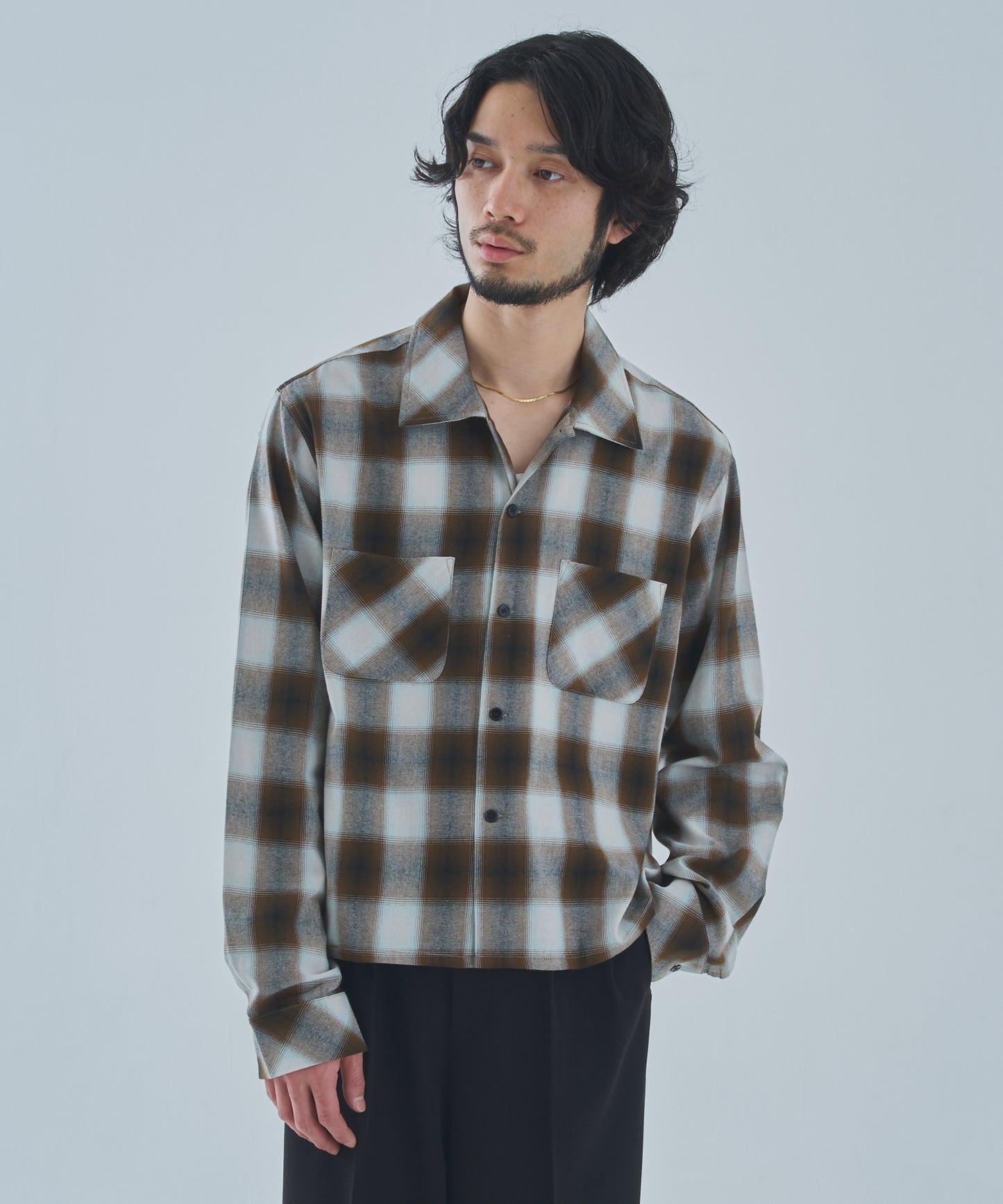 オンブレチェックシャツ[Brown]