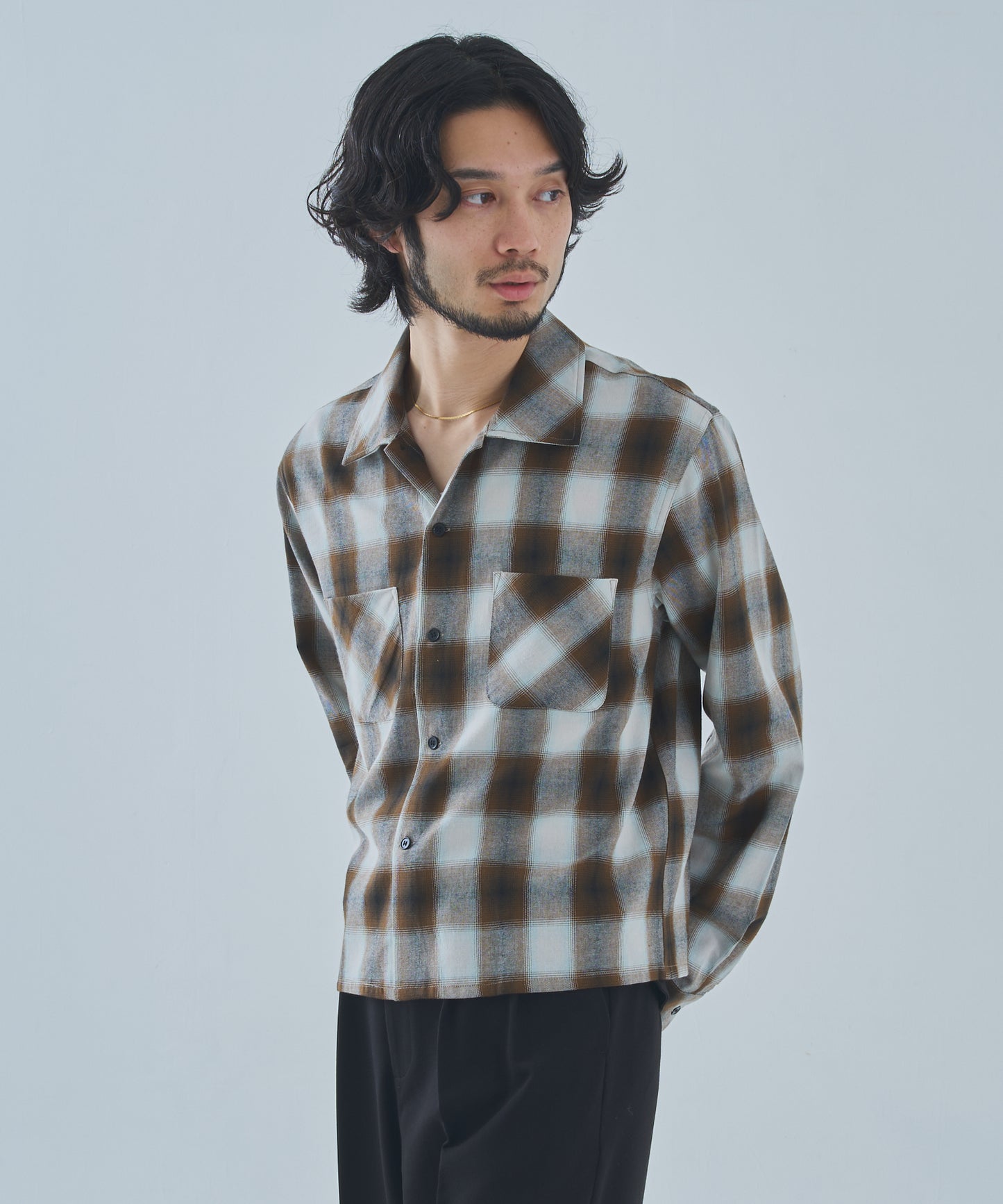 オンブレチェックシャツ[Brown]