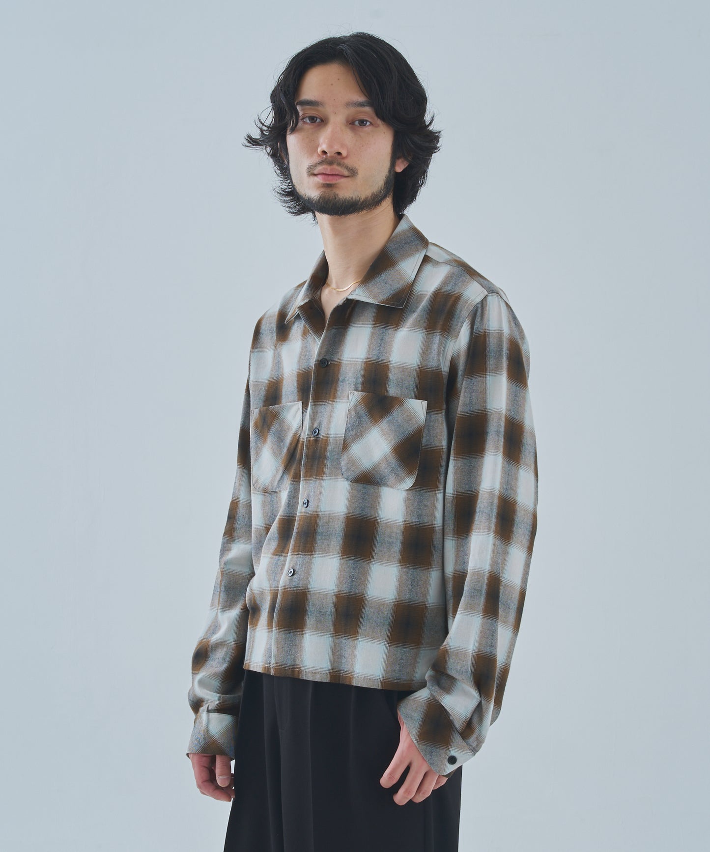オンブレチェックシャツ[Brown]
