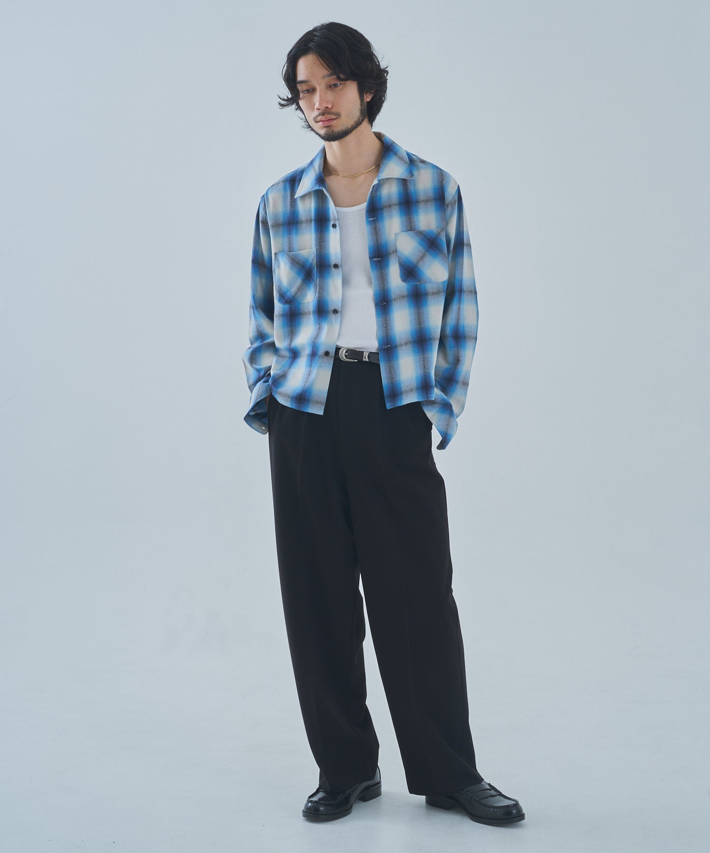 オンブレチェックシャツ[Blue]