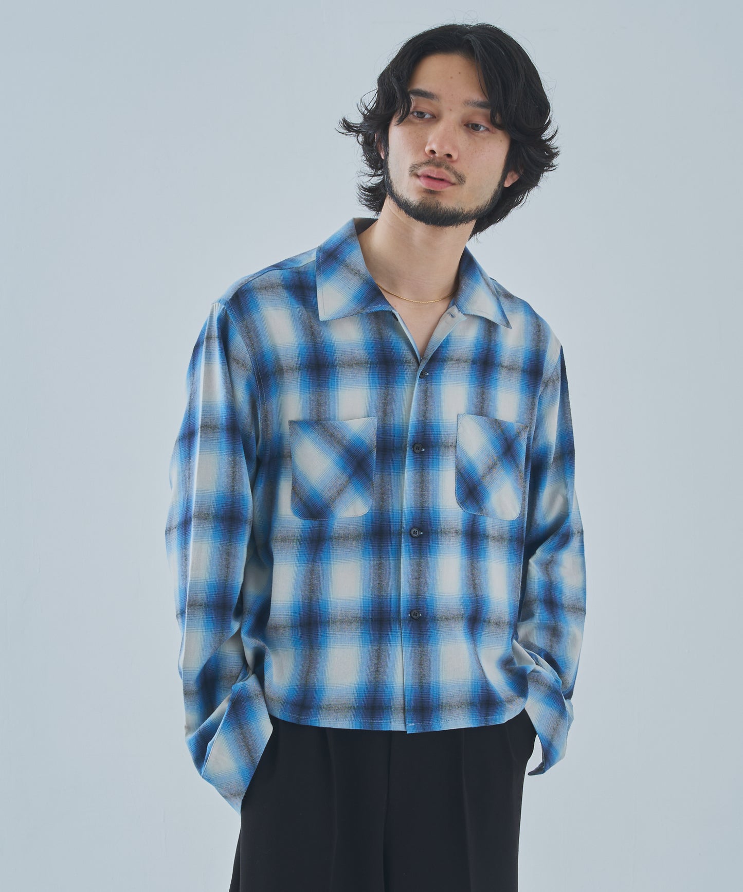 オンブレチェックシャツ[Blue]