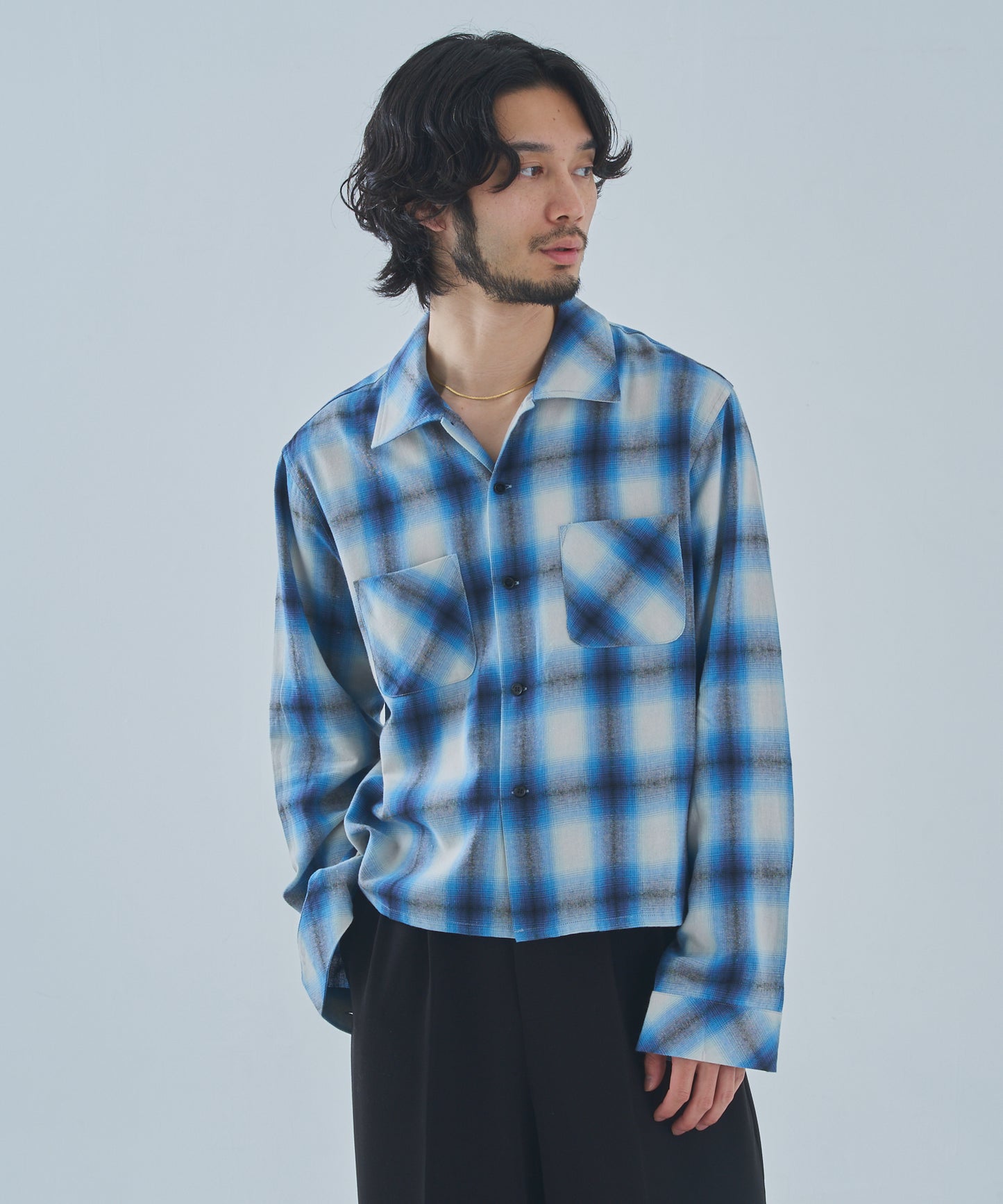 オンブレチェックシャツ[Blue]