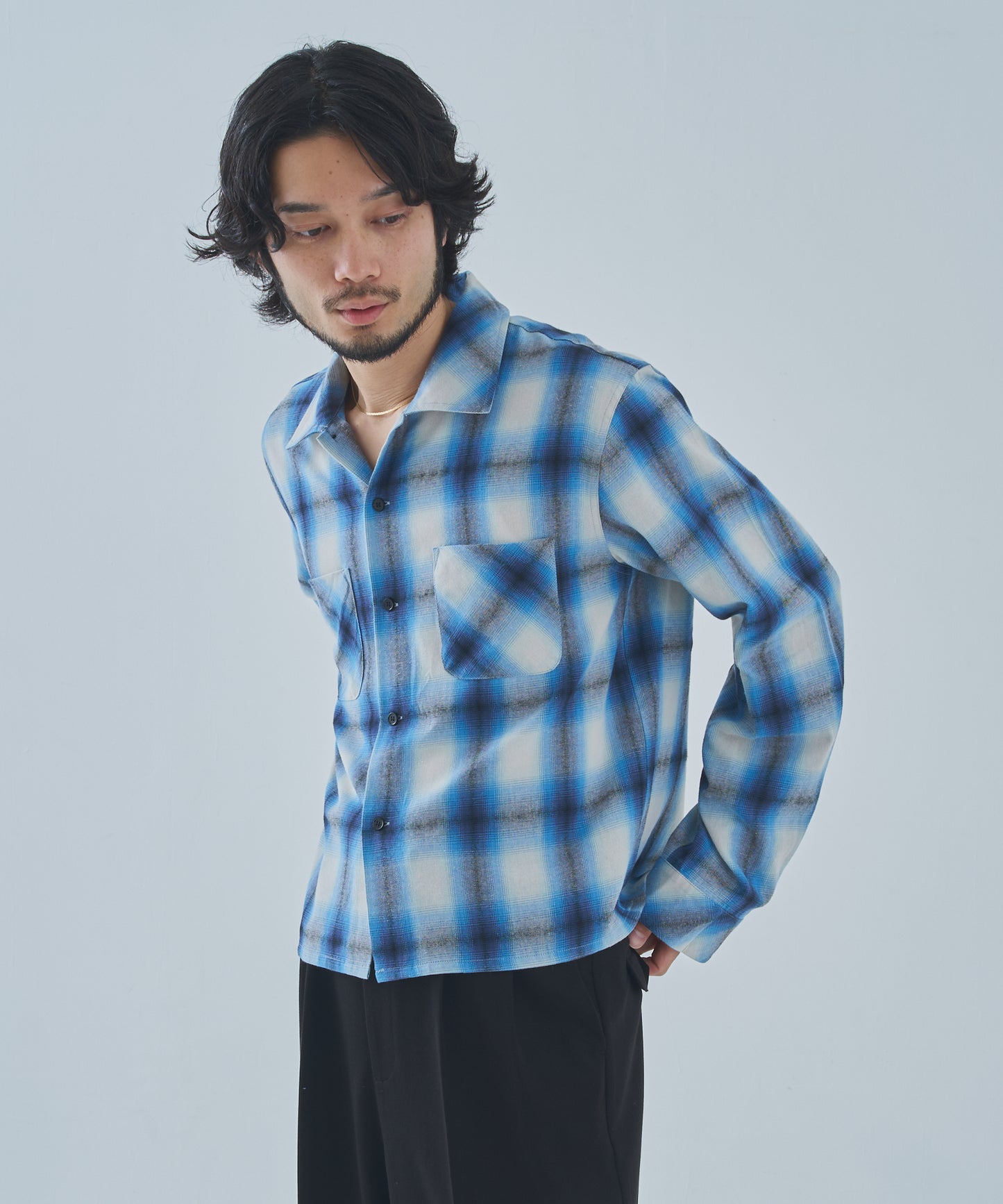 オンブレチェックシャツ[Blue]