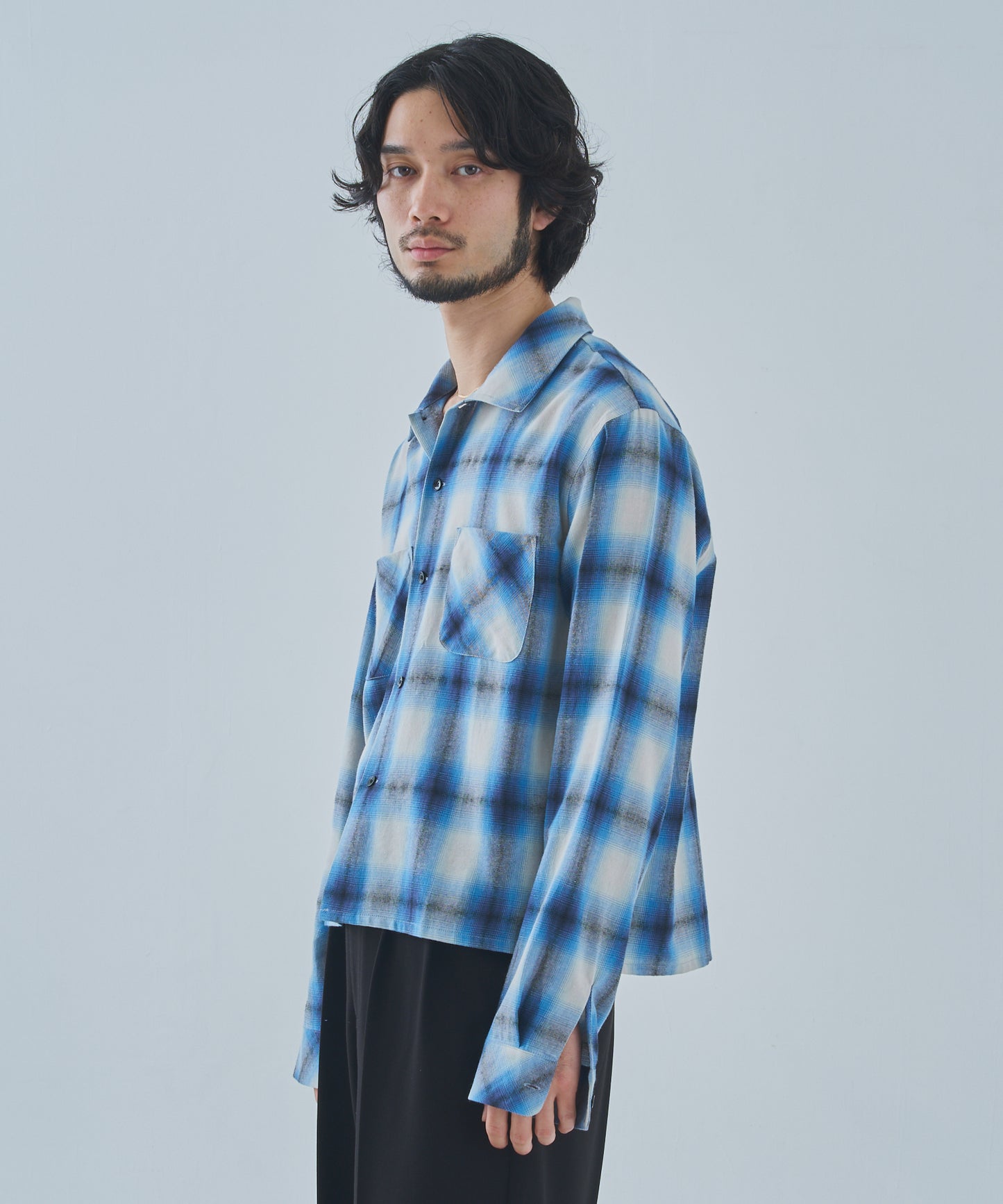 オンブレチェックシャツ[Blue]