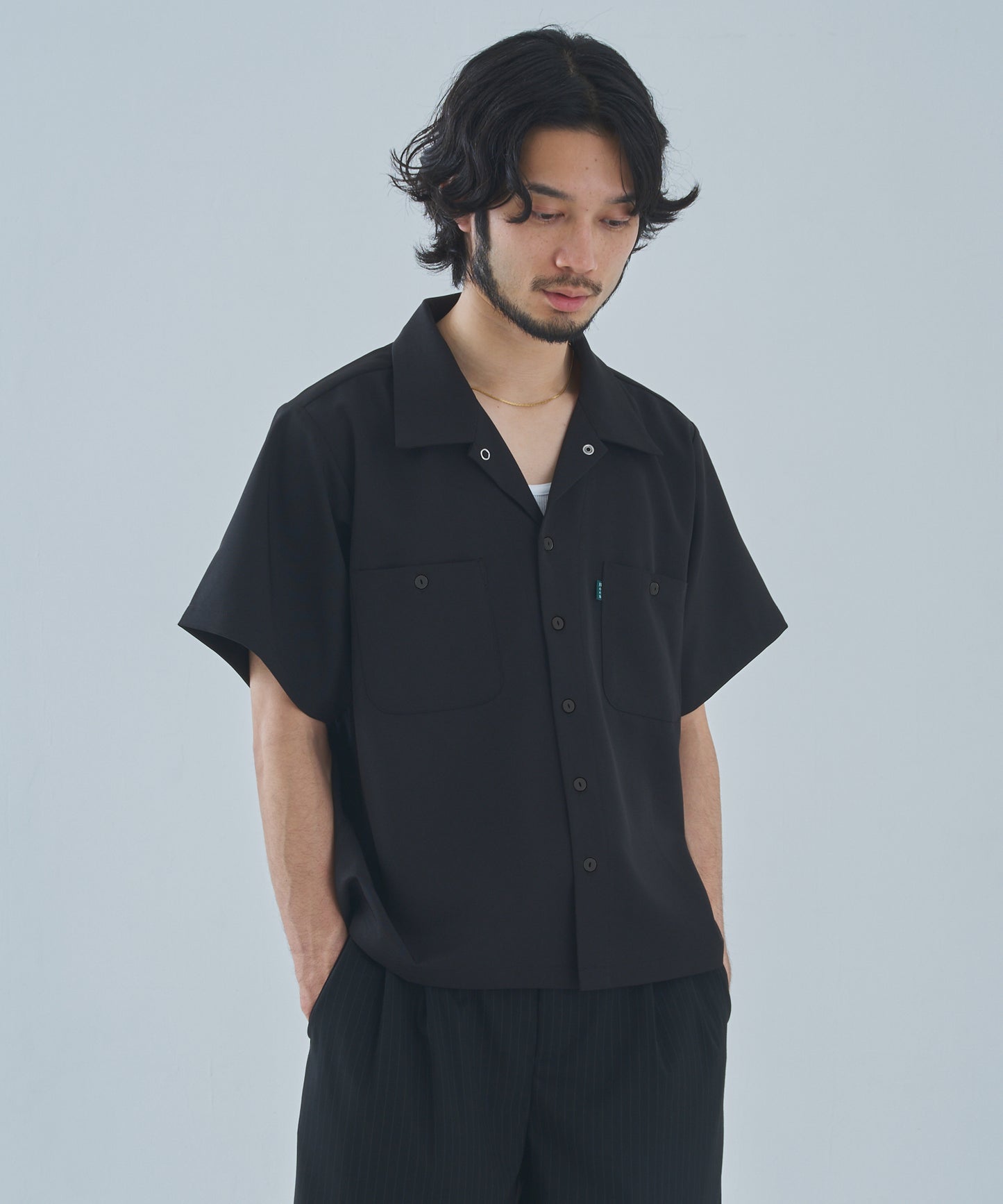 オープンカラーワークシャツ[Black]