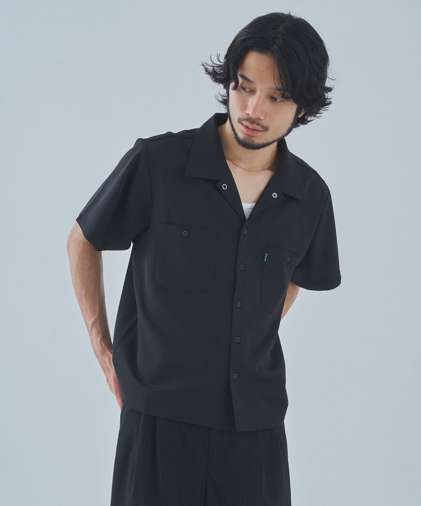 オープンカラーワークシャツ[Black]