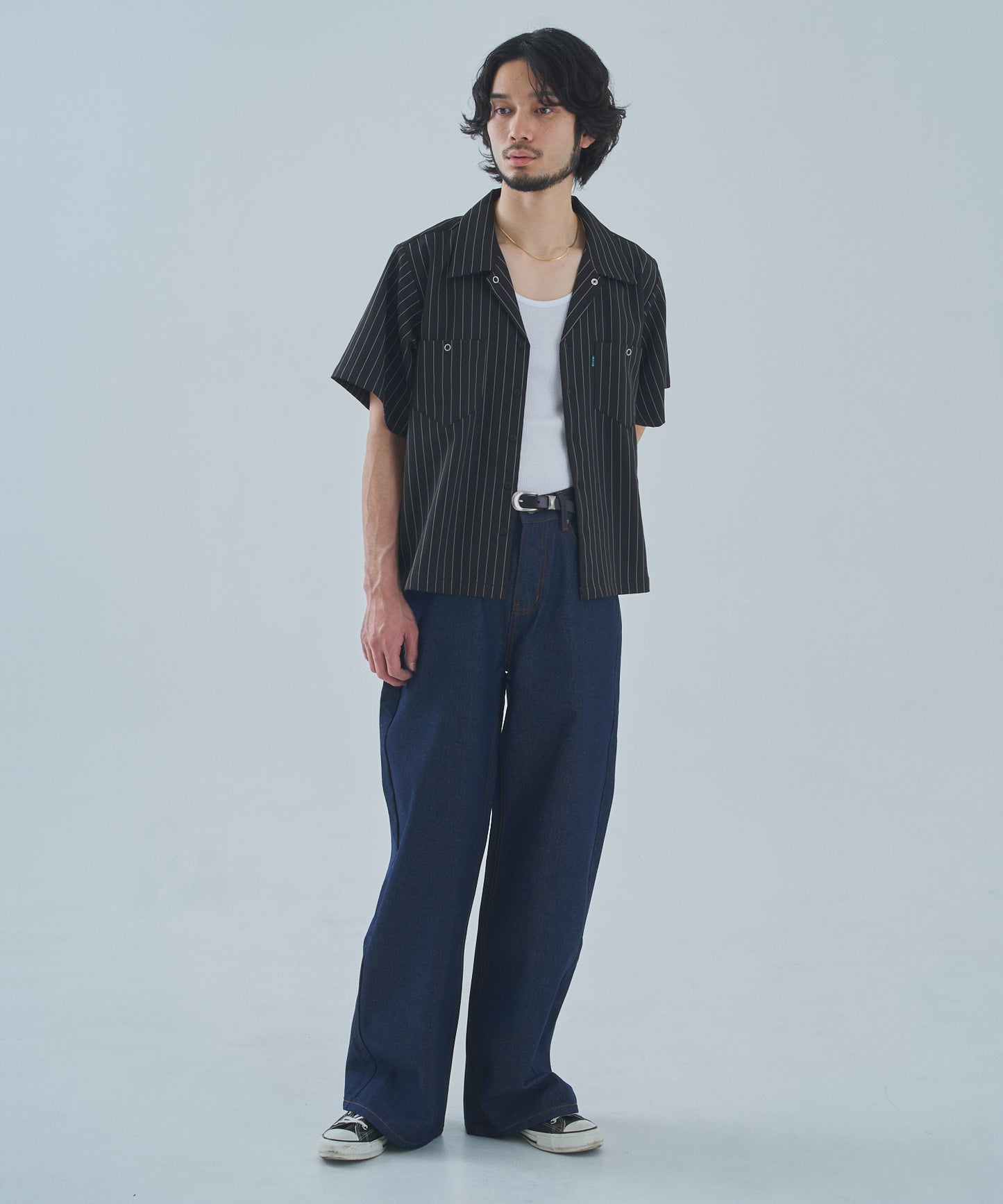 オープンカラーワークシャツ[Black Stripe]