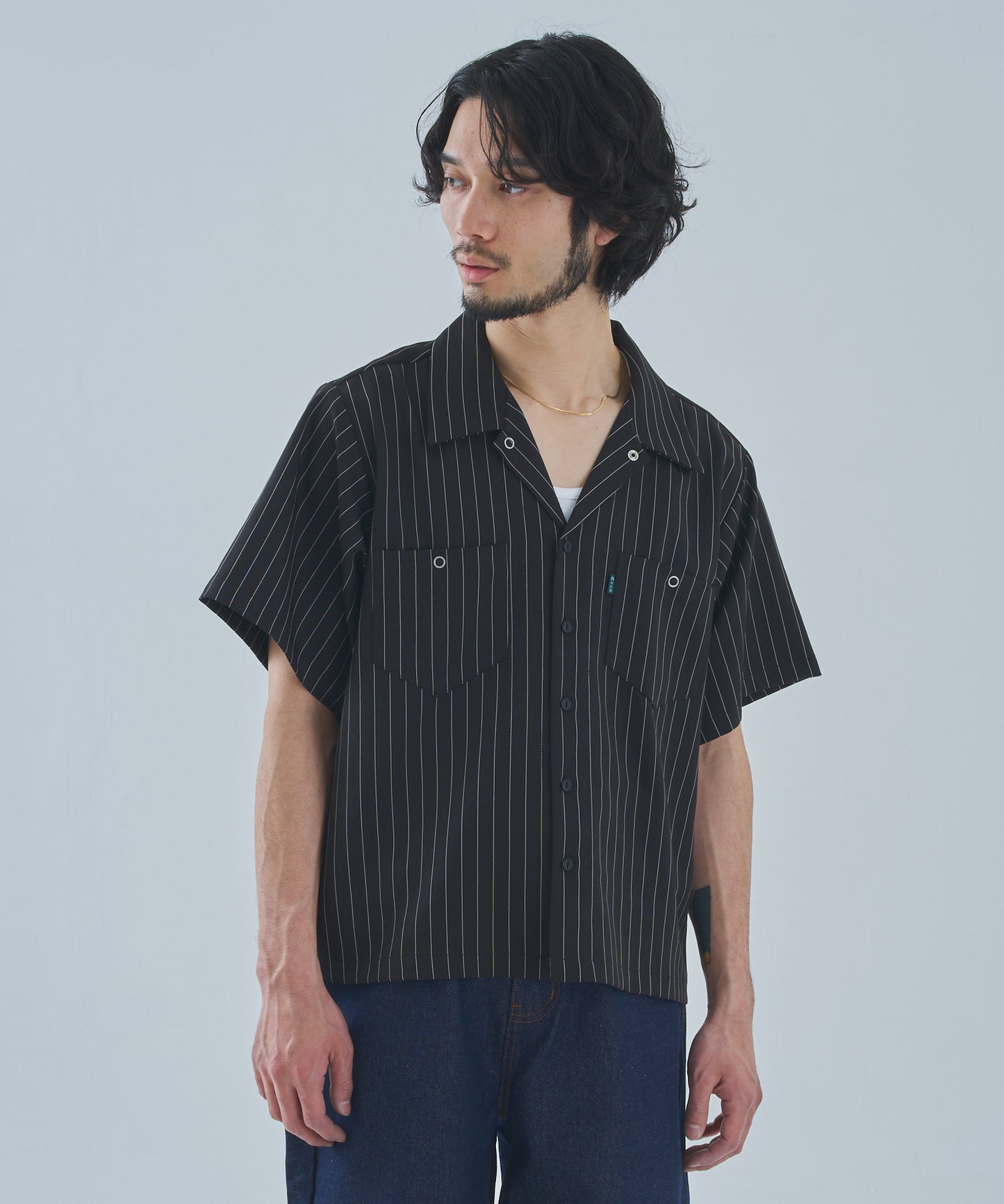 オープンカラーワークシャツ[Black Stripe]