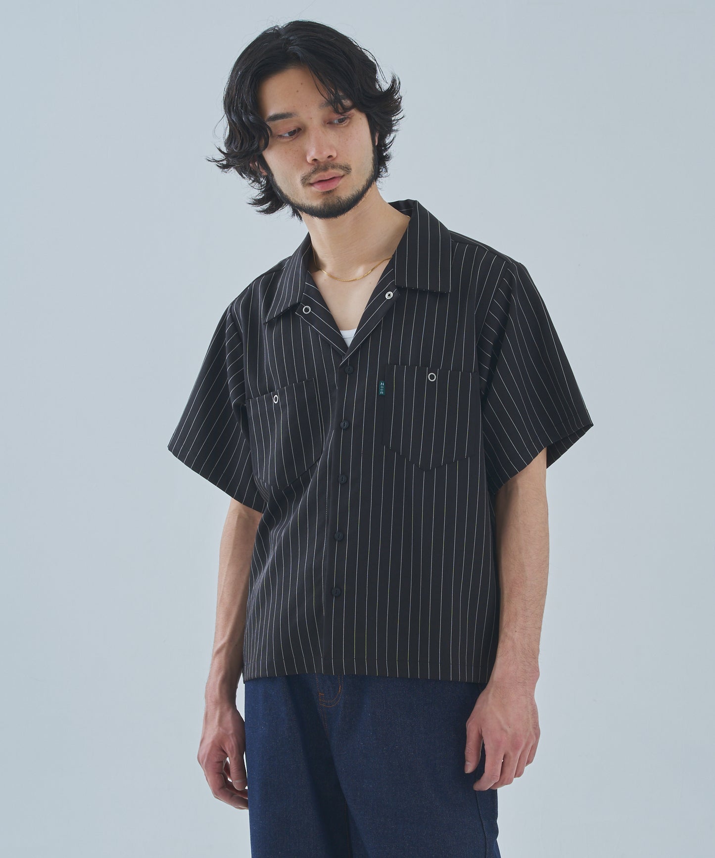 オープンカラーワークシャツ[Black Stripe]