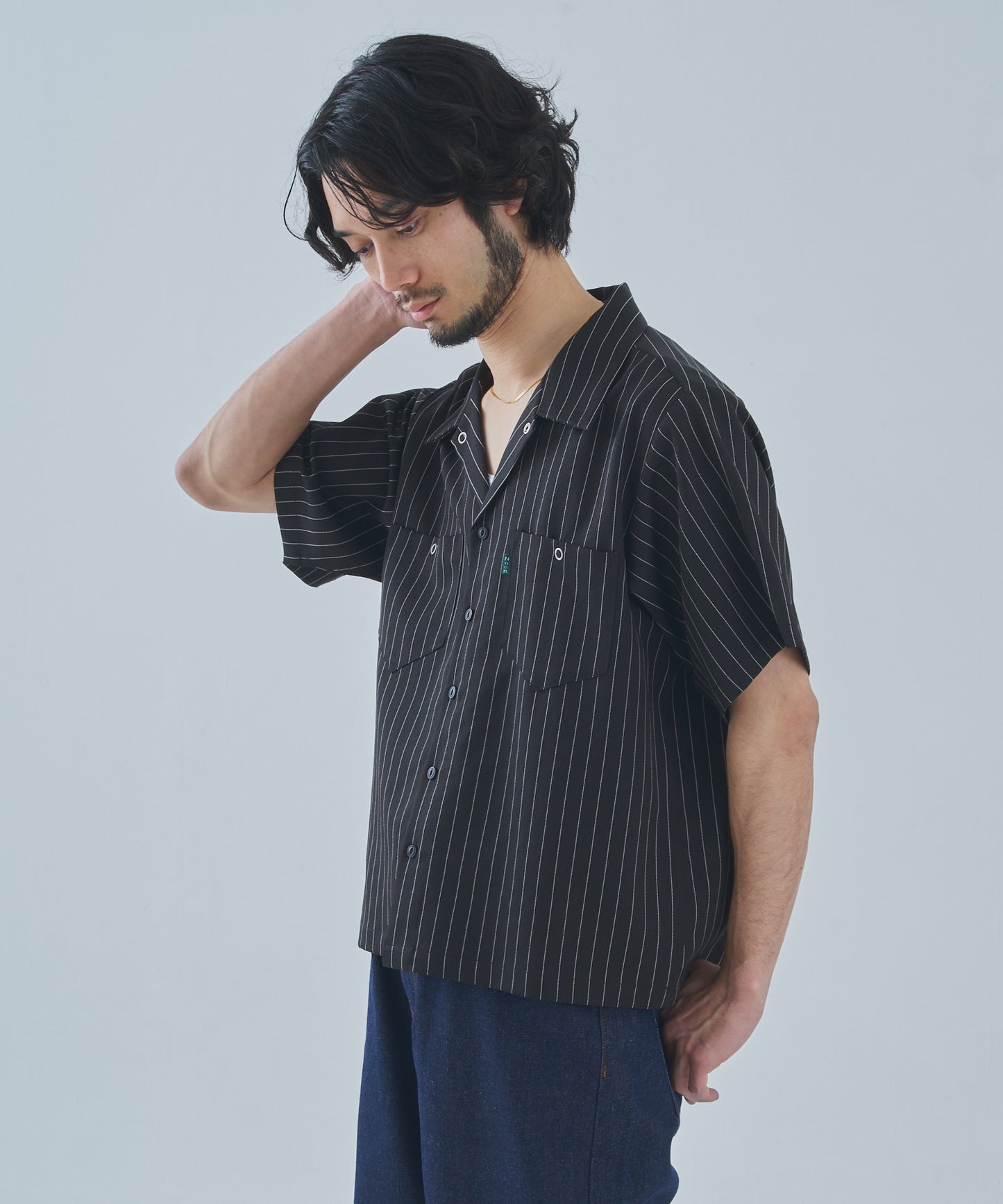 オープンカラーワークシャツ[Black Stripe]