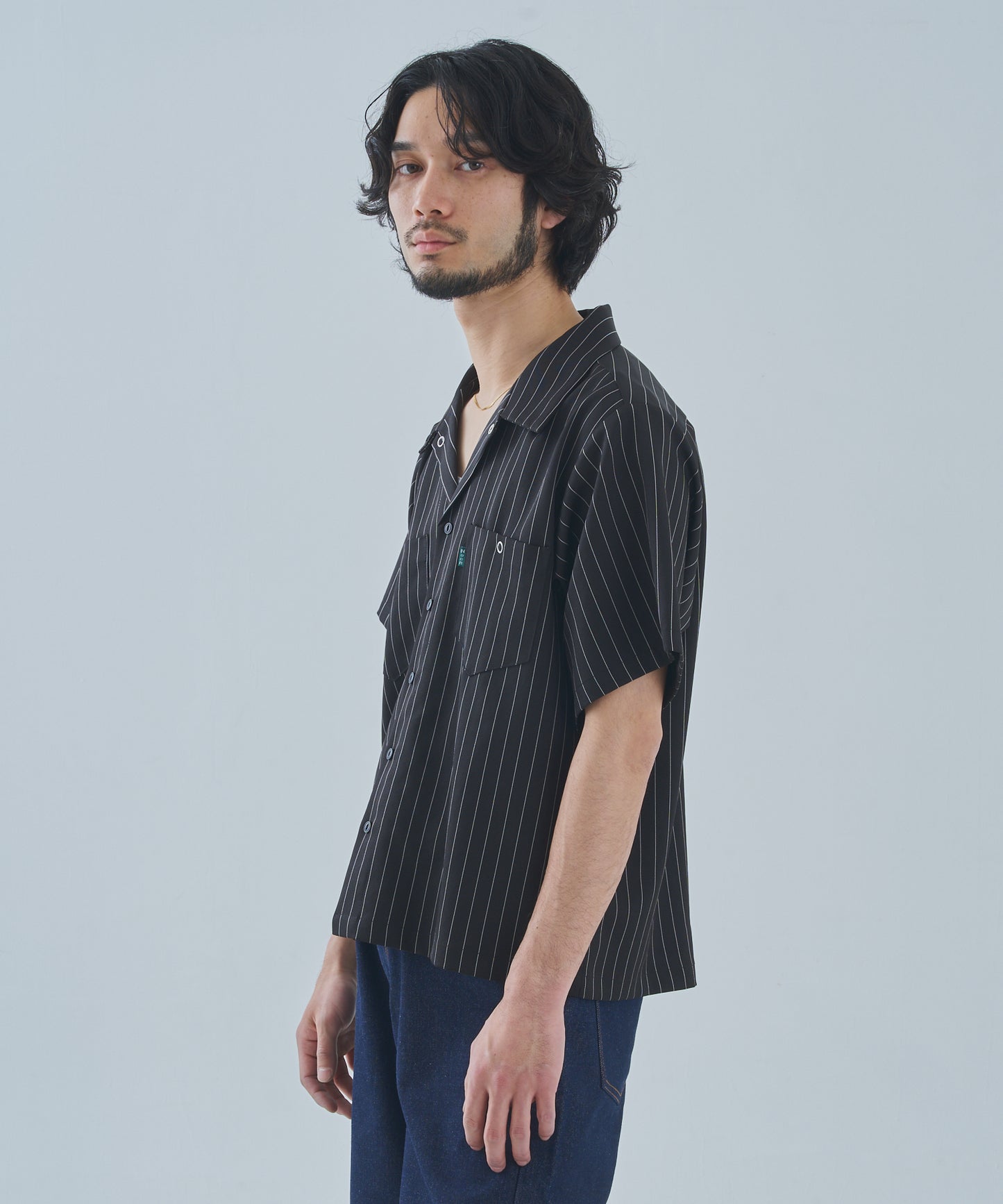 オープンカラーワークシャツ[Black Stripe]