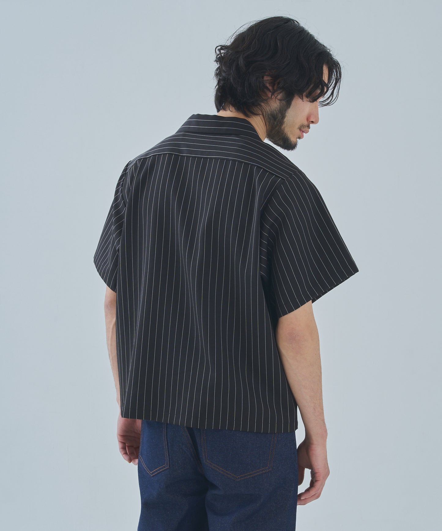 オープンカラーワークシャツ[Black Stripe]
