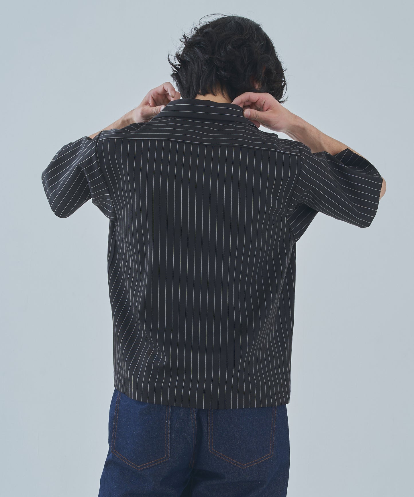 オープンカラーワークシャツ[Black Stripe]