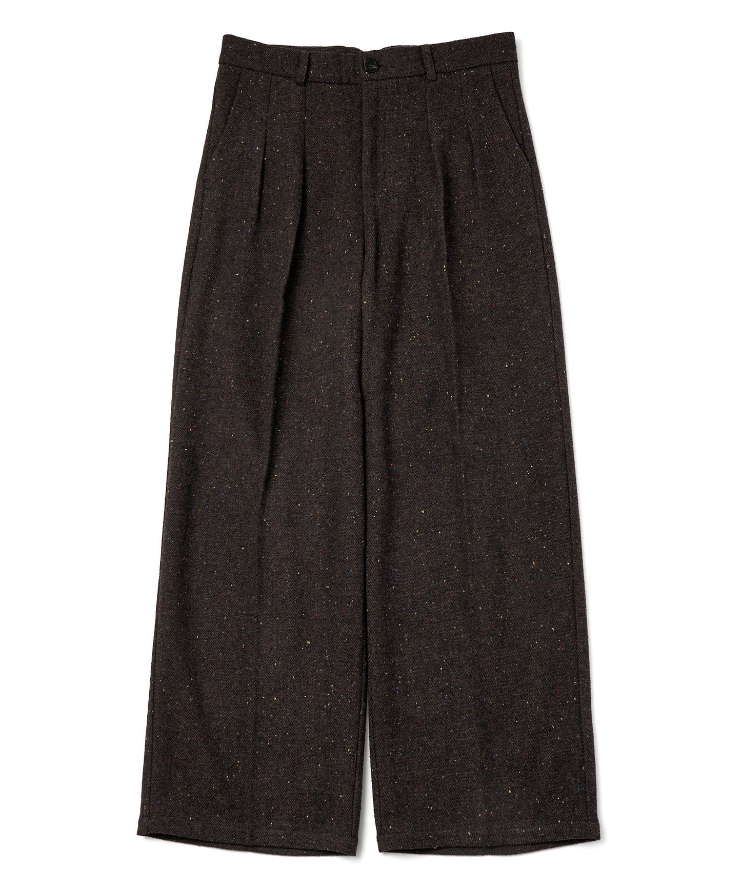 カラーネップタックワイドパンツ[Dark Brown]