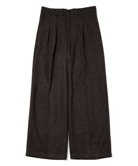 カラーネップタックワイドパンツ[Dark Brown]