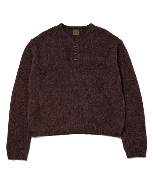 ヘンリーネックメランジウールニット[Burgundy]
