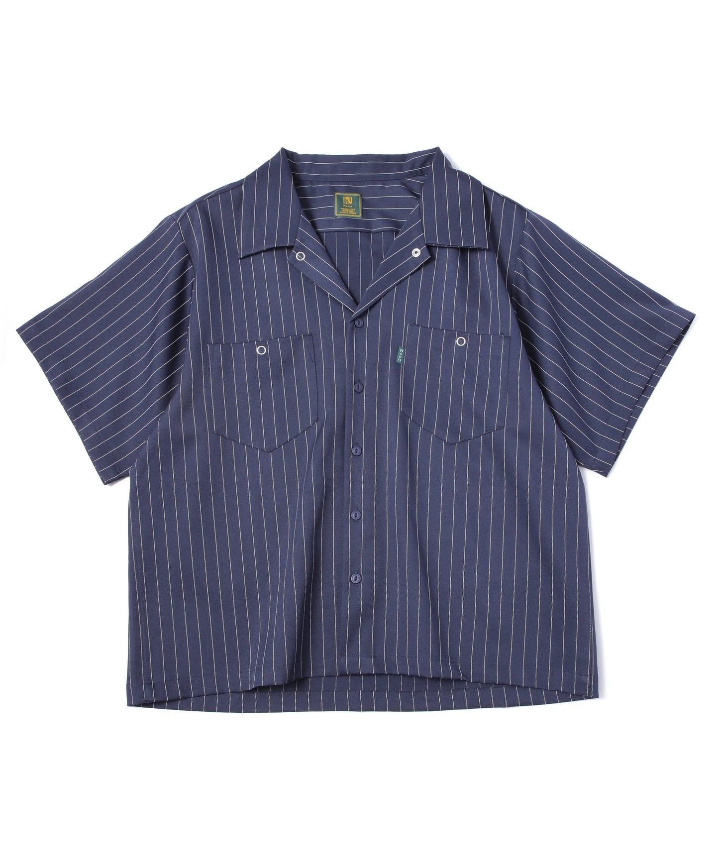 ストライプオープンカラーワークシャツ[Navy]